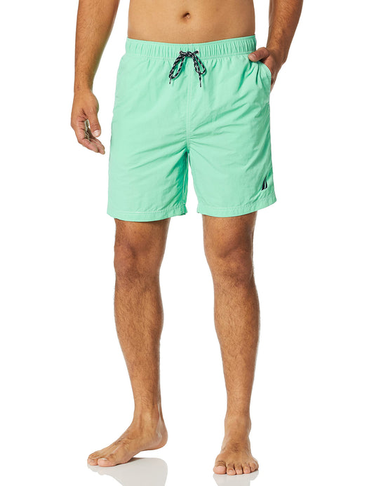 Nautica Men's Standard Solid Quick Dry Classic Logo Swim-Trunk, Mint Spring (Dark), Large