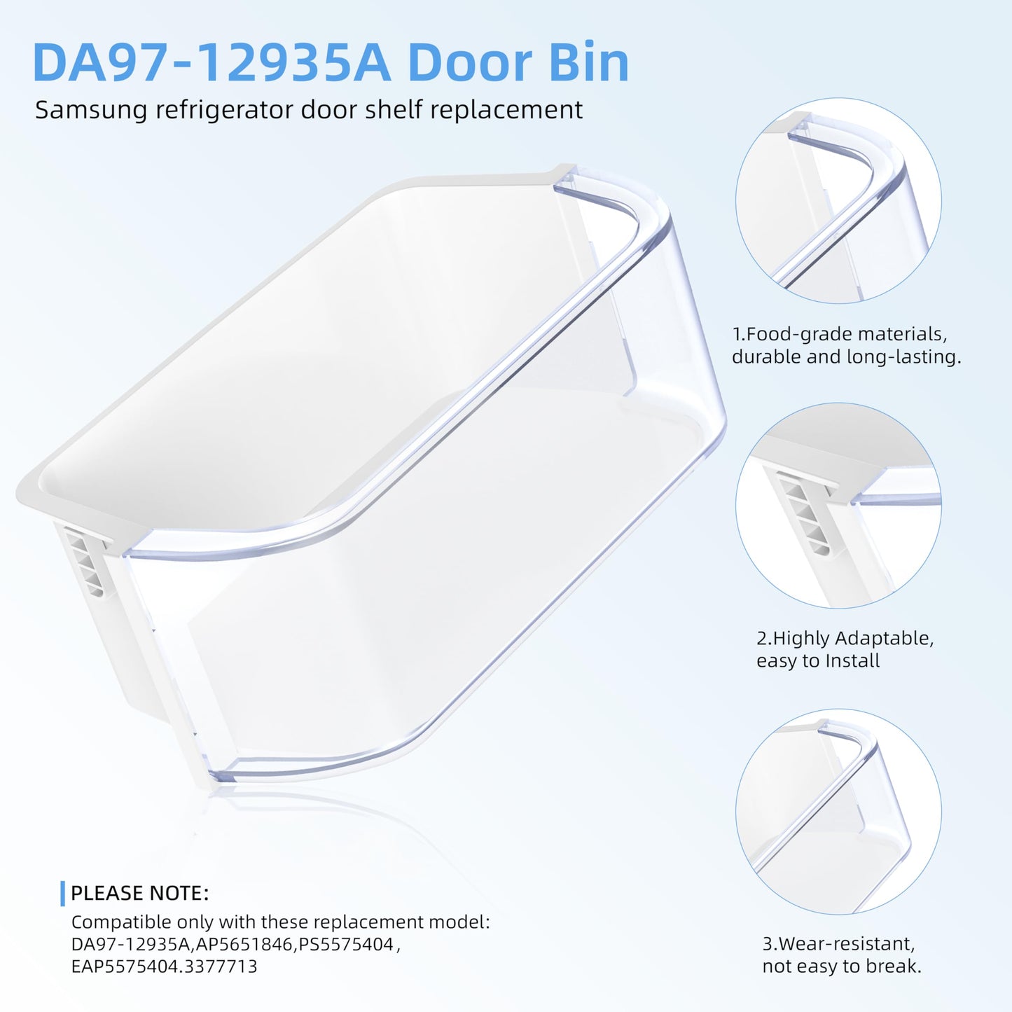 2 Pack DA97-12935A Door Bin, RF220NCTASR Left&Right Side Door Shelf Compatible with Samsung RF220NCTASG, RF220NCTAWW, RF220NCTASP Refrigerator Door Shelf, Replaces Ap5651846, PS5575404