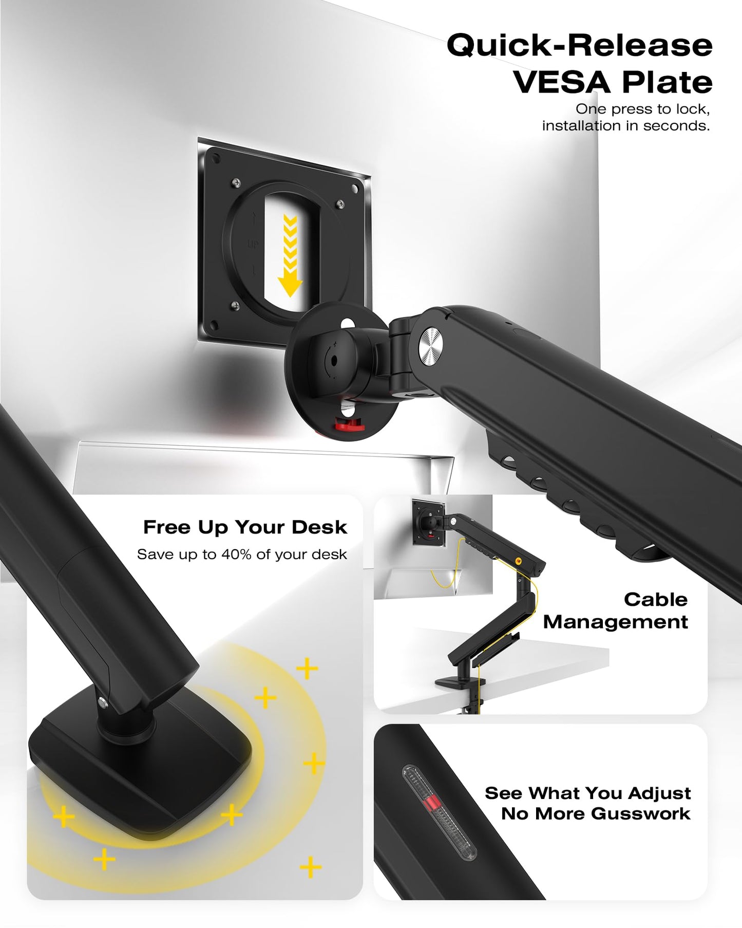 NB SmooVex™ Single Computer Monitor Mount, Monitor Stand fits up to 32 Inch, Mechanical Spring Monitor Arm, VESA 75/100 mm, Model-A5 (Black)
