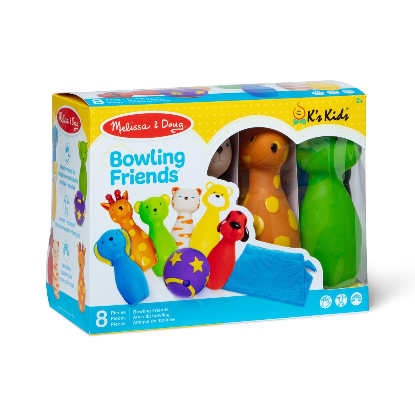 Melissa & Doug K's Kids Bowling Friends Play Set and Game with 6 Pins and Convenient Carrying CaseIndoor Outdoor Bowling Set, Soft Plastic Animal Pins, for Ages 2+