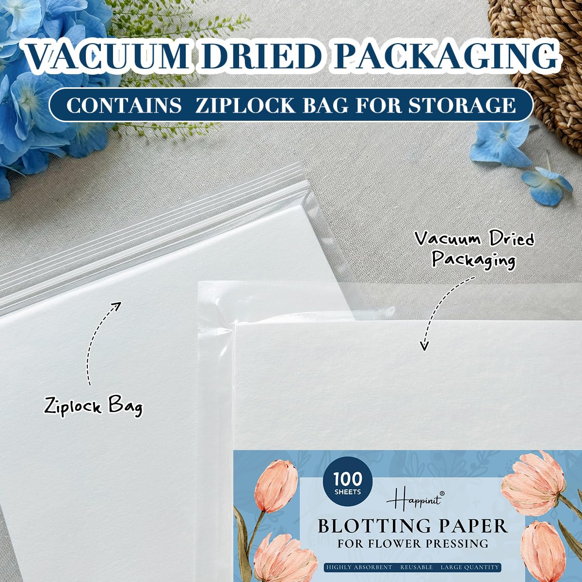 Happinit 100 A4 Size Blotting Papers for Herbarium Craft, Large Blotter Paper for Herbarium & Flower Press, Working with Pressing Kit for Adults (100)