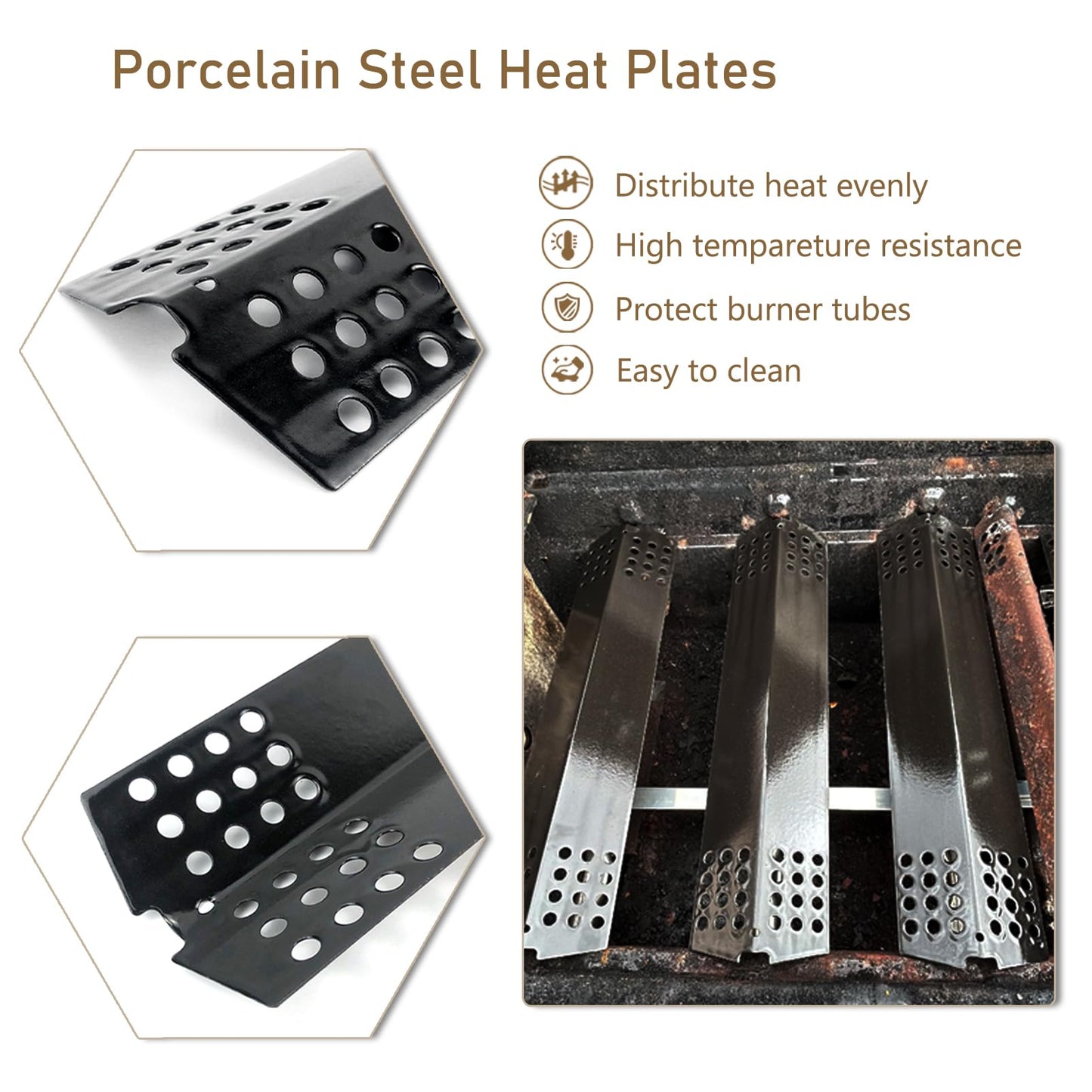 BBQSAVIOR PC16 BBQ Replacement Parts for Master Chef G45306, G45307, G45308, G45309, G45311 Grill Models, 4 Heat Shields, 4 Burner Tubes and 3 Crossover Tubes