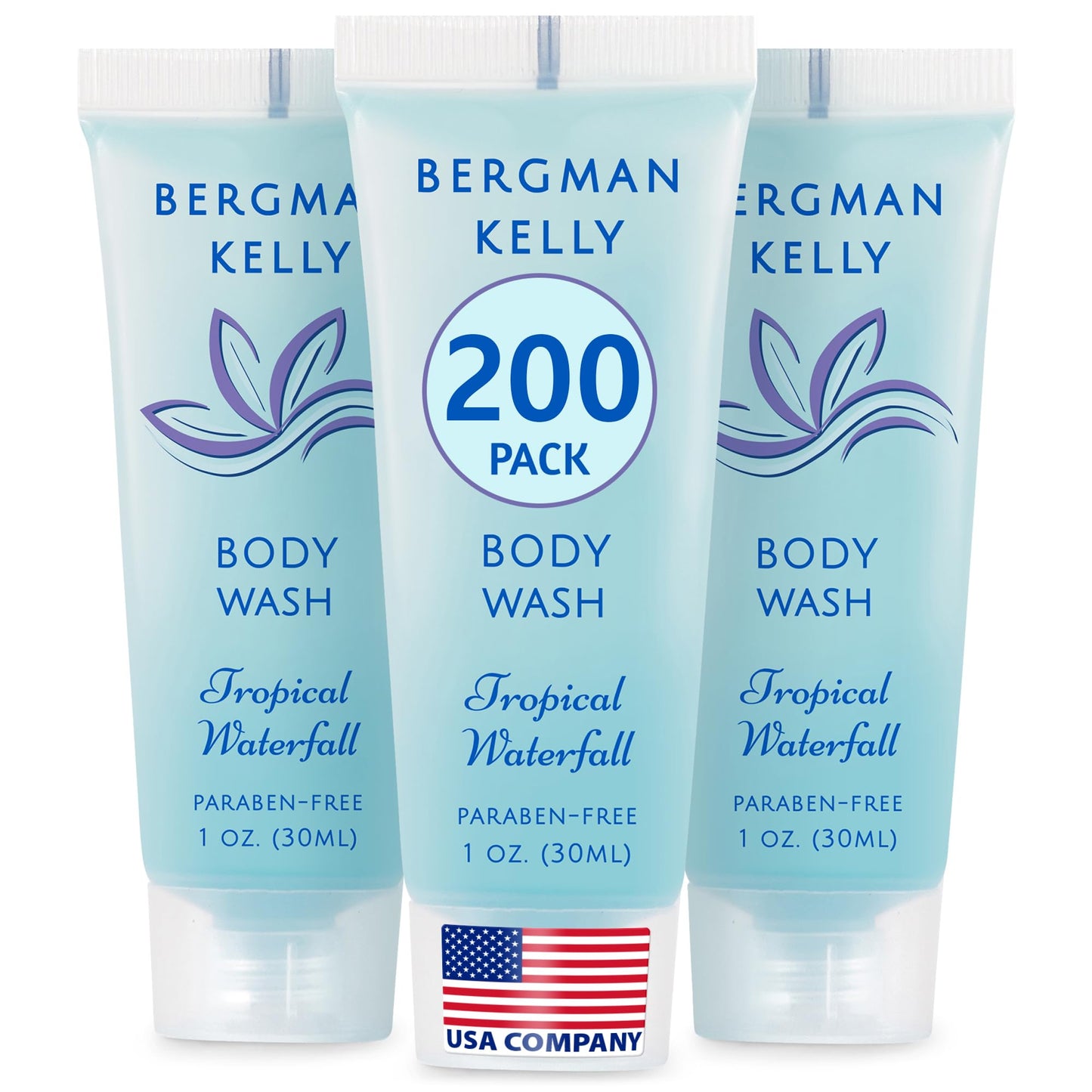 Bergman Kelly - Travel Size Body Wash - 30 ml, 200 PK, Tropical Waterfall - Delight Guests with an Invigorating and Refreshing Hotel Body Wash - Mini and Small Size Guest Hotel Toiletries in Bulk