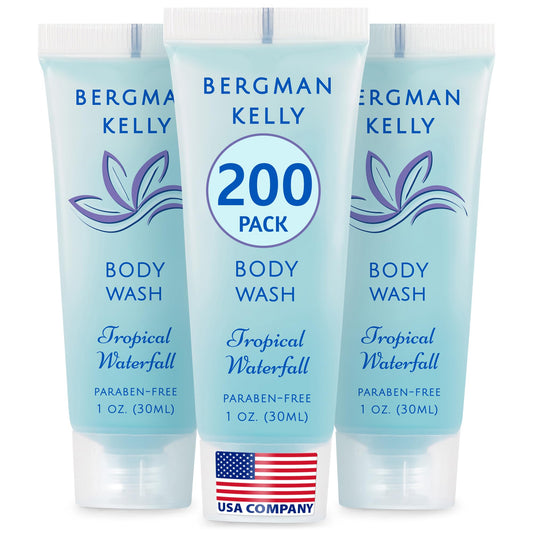 Bergman Kelly - Travel Size Body Wash - 30 ml, 200 PK, Tropical Waterfall - Delight Guests with an Invigorating and Refreshing Hotel Body Wash - Mini and Small Size Guest Hotel Toiletries in Bulk