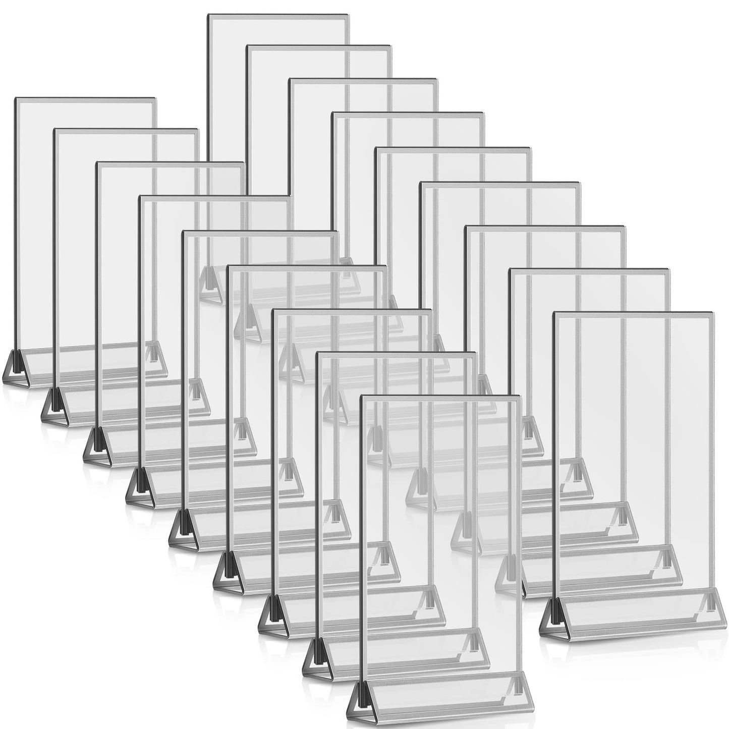 Yalikop 18 Pieces Frames Table Numbers Clear Table Sign Double Sided Picture Photo Frame Table Number Holder Acrylic Sign Holder for Wedding Table Menu Holder(5 x 7 Inches,Sliver)