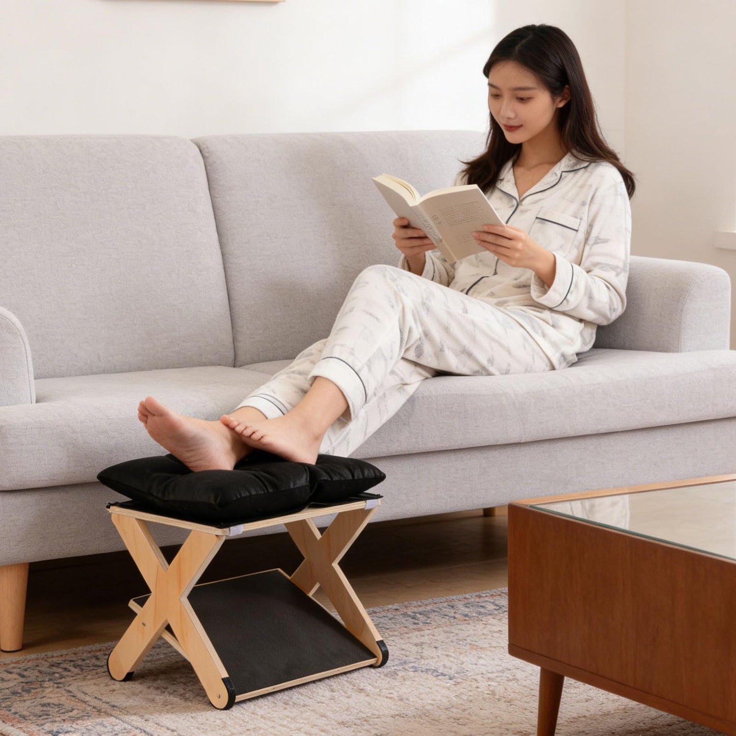 Foot Rest for Under Desk, Ergonomic Foot Stool Non-Slip Footrest Wooden Leg Rest Footstool Support with Comfortable Cushion Accessories for Office Desk at Work Home Use Enhances Posture