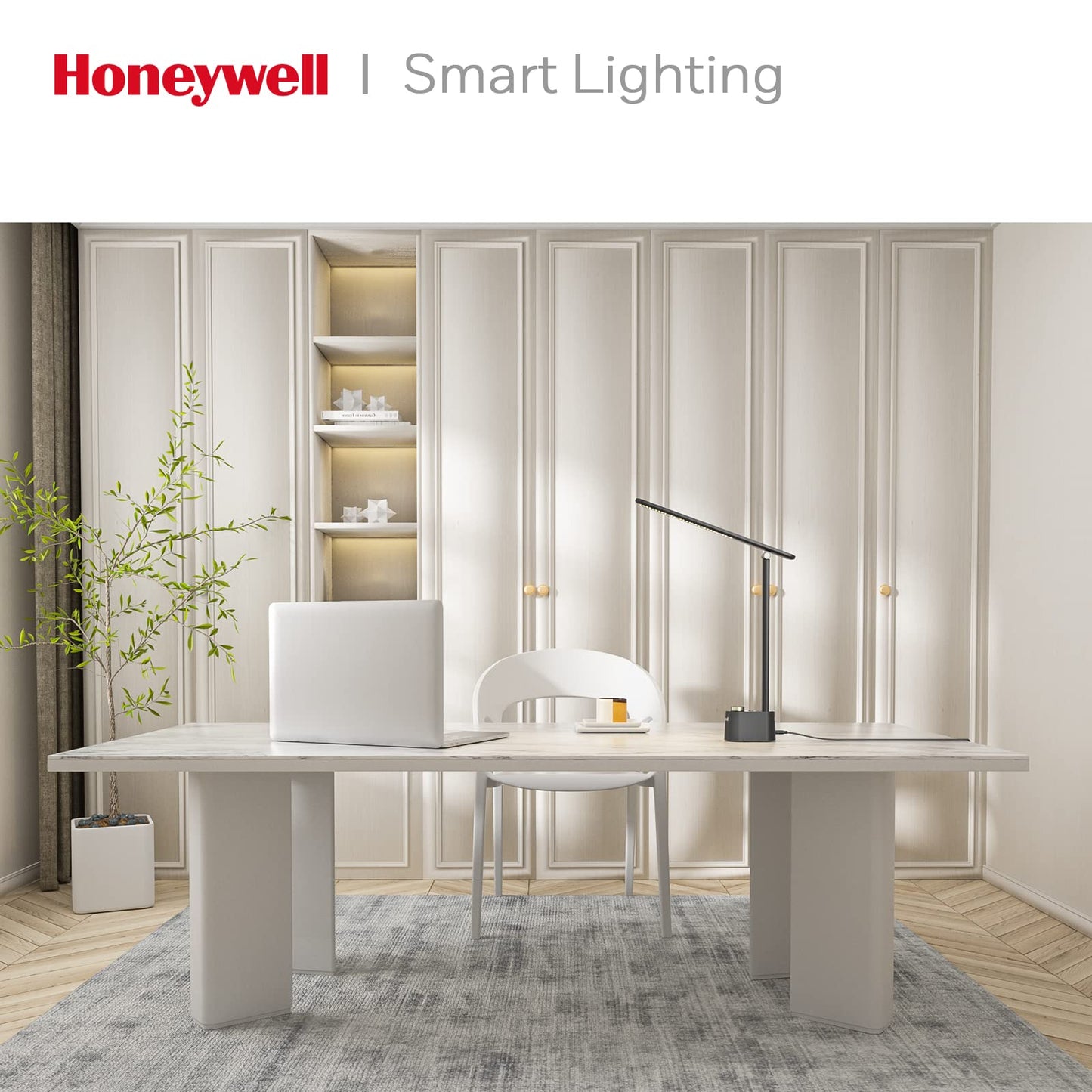 Honeywell Small LED Desk Lamp with USB Charging Ports, Sunturalux™ HWT-H01 Table Lamp for Home Office College Dorm, Eye Protection Stepless Dimmable Desk Light Reading Lamp for Bedroom Bedside Black