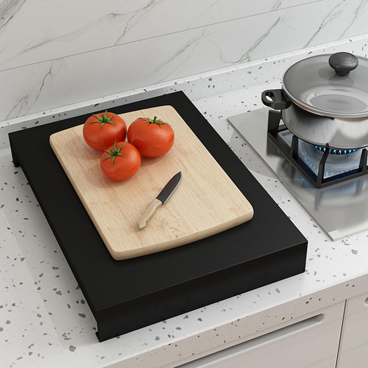 Stove Top Cover, Stainless Steel Gas Stove Cover, Noodle Board for Cooktop Electric Stove Range Burner Cover Expand Kitchen Workspace Black