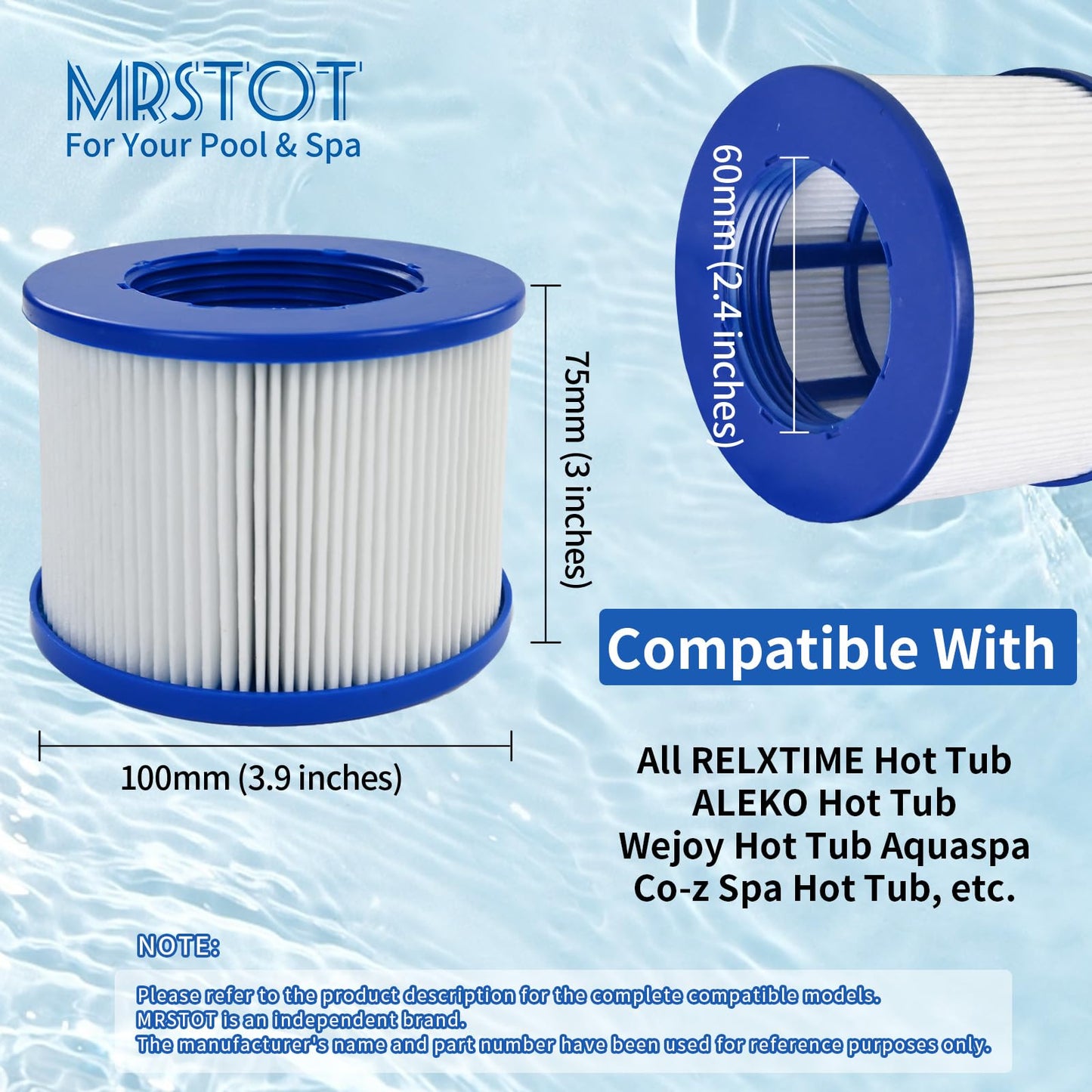 Screw-in Hot Tub Filter Replacement for RELXTIME/ALEKO/Wejoy Aquaspa/Co-z/Wave/CleverSpa - Threaded Cartridges for Inflatable Hot Tubs & Massage Pools (12 Pack)