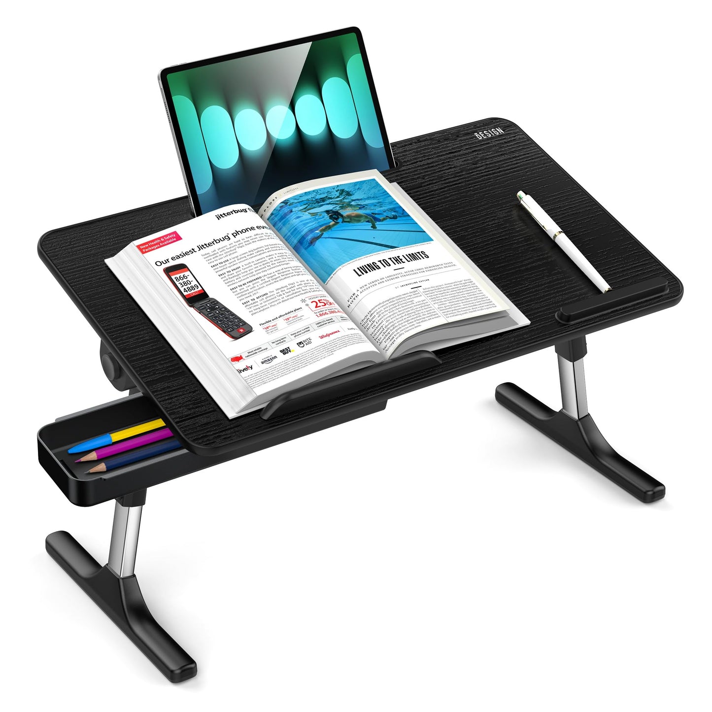 Besign LT05 Adjustable Laptop Table, Lap Desk, Portable Standing Bed Desk, Foldable Sofa Breakfast Tray, Notebook Computer Stand for Reading and Writing (Black)