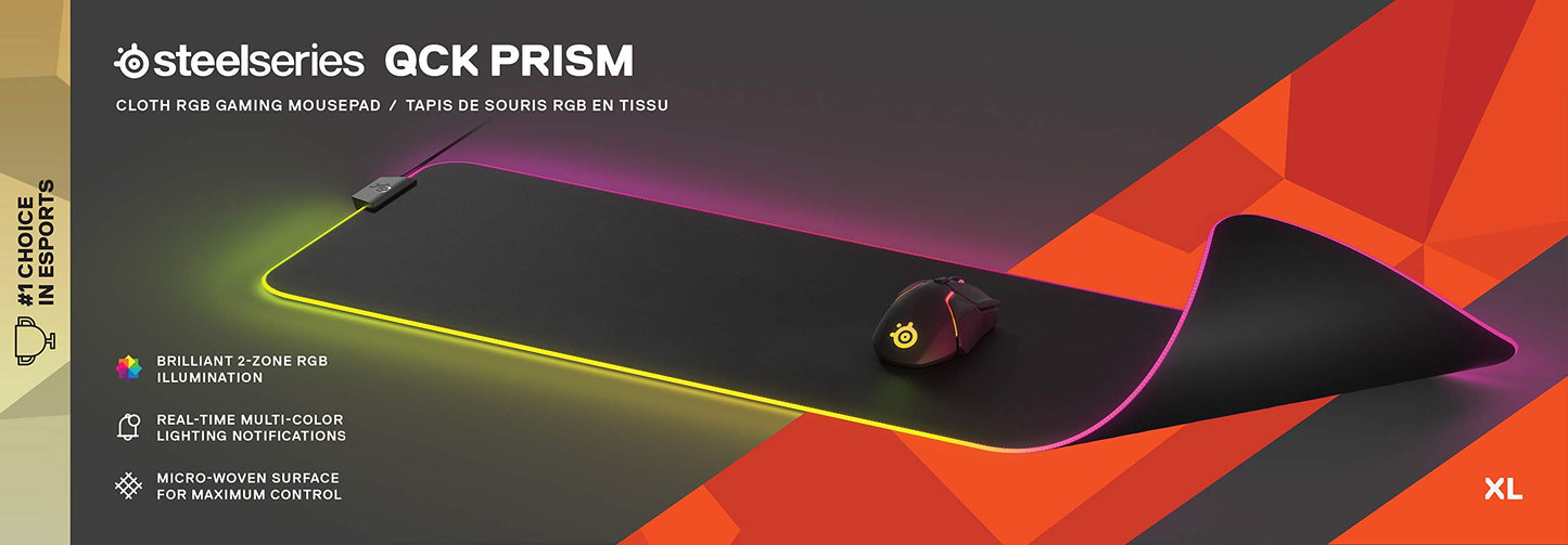 SteelSeries QcK Gaming Surface - XL RGB Prism Cloth- Mouse Pad of All Time -Sized to Cover Desks/CA: SteelSeries QcK-XL RGB Prism Cloth-Sized to Cover Desks-Optimized For Gaming Sensors