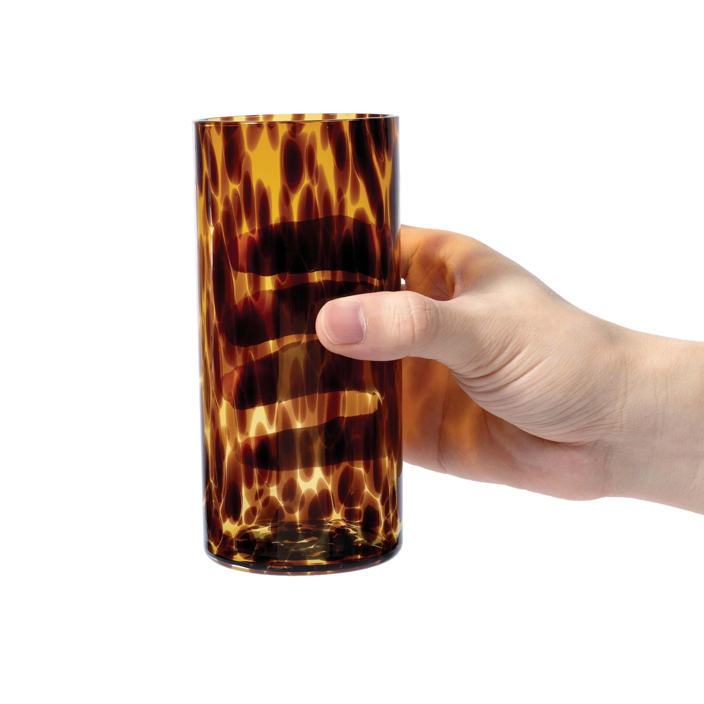 Joseph Sedgh Collection Tortoise Shell Highball Glass Set of 4 – 14.54 oz Borosilicate Cocktail & Water Glasses – Durable, Lead-Free, Dishwasher Safe – Elegant Gift Packaging