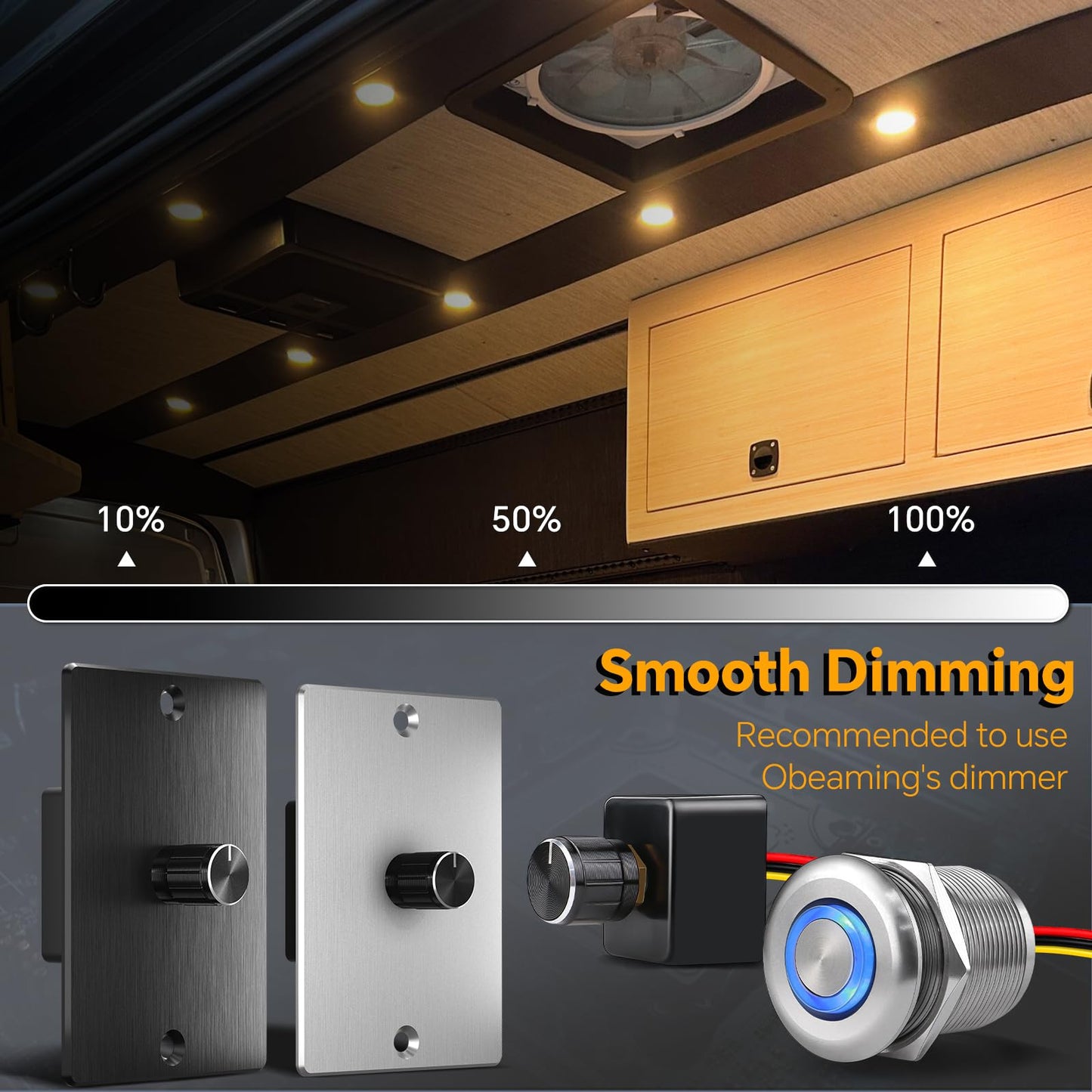 Obeaming 8 Pack 12 Volt LED Puck Light RV Recessed Mount Ceiling Light 2.75” 12V Down Light for Camper Van Truck Boat Interior Ceiling Kitchen Cabinet Lighting CRI 93 (Black/Warm White)
