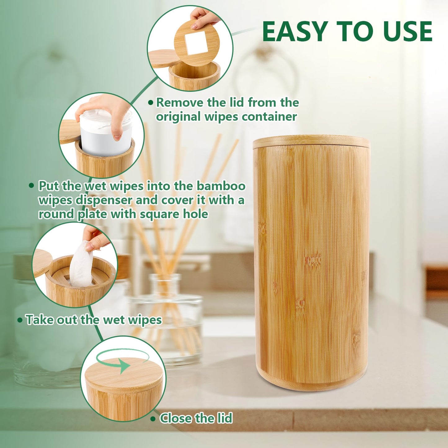 Axcoix Bamboo Wipes Dispenser Container, Disinfecting Wipes Container Holder Fit for Disinfecting Wipes, Flushable Wipes Dispenser for Bathroom Kitchen Home