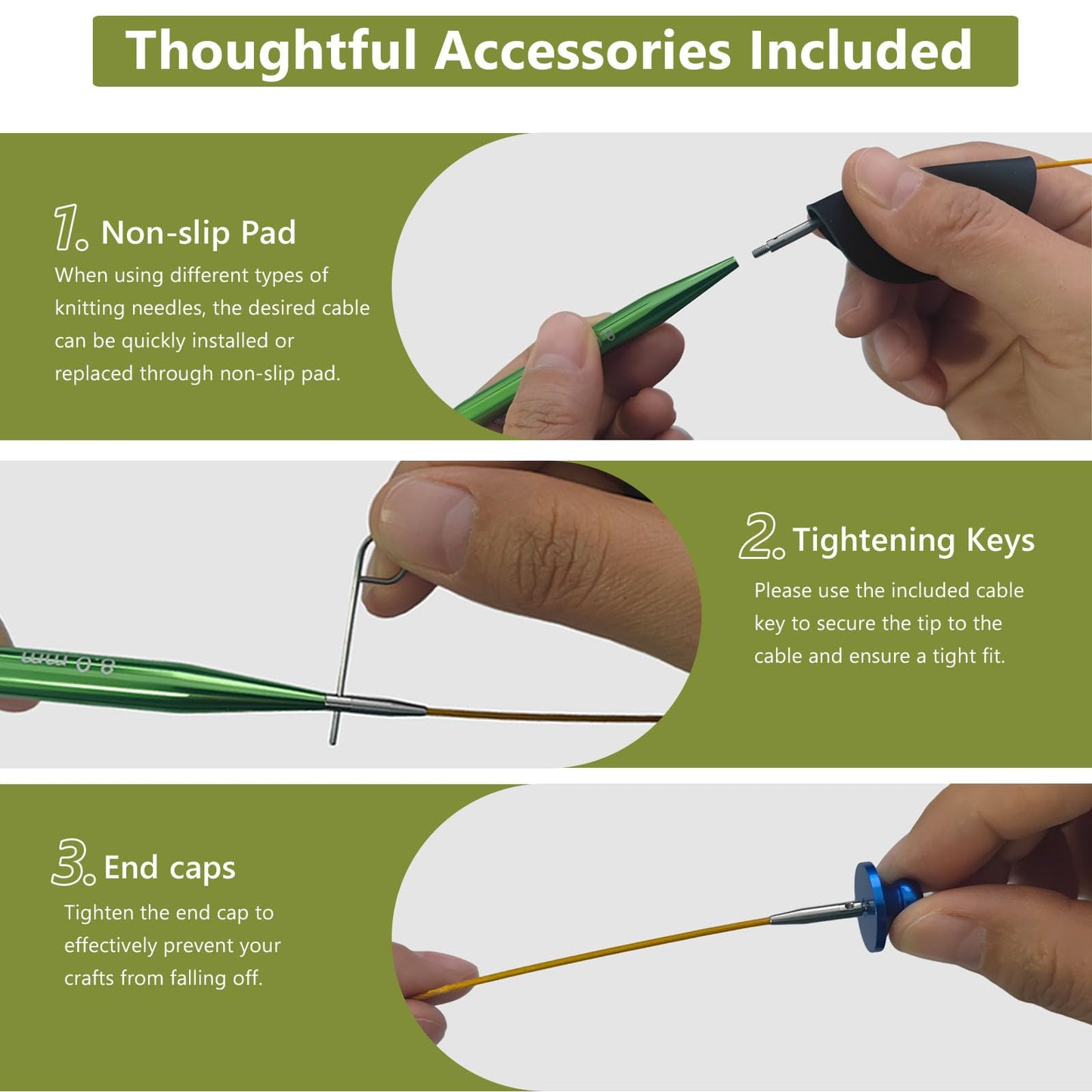 4-inch Knitting Needles Set, 13 Pairs Interchangeable Circular Knitting Needles Set Aluminum US Sizes 2.5, 3, 4, 5, 6, 7, 8, 9, 10, 10.75, 11, 13, 15 with 5 Cables, Knitting Accessories and Case (Green)