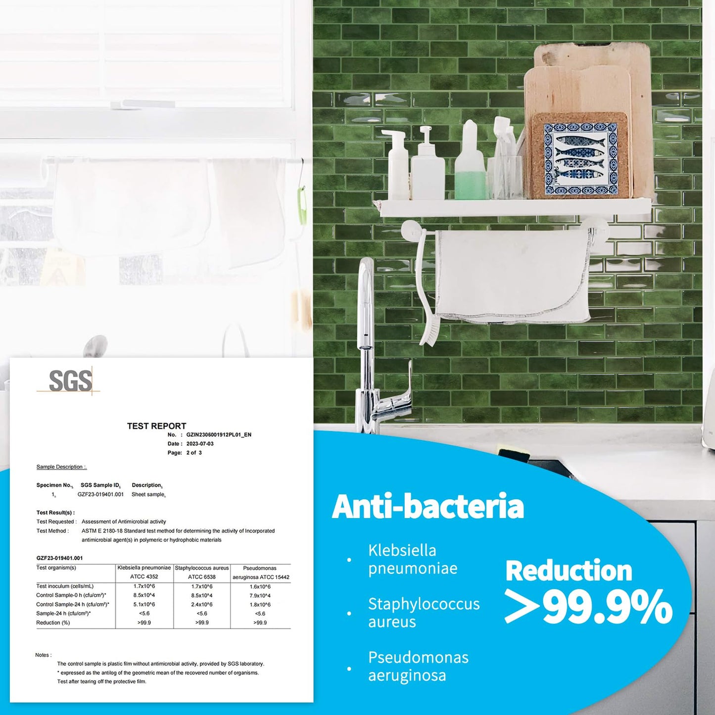 Art3d 10-Sheet Kitchen Backsplash Tiles Peel and Stick, Self Adhesive Wall Tile Sticker for Kitchen Island Bathroom Laundry Room RV Renter 12" x 12" - Jade Green