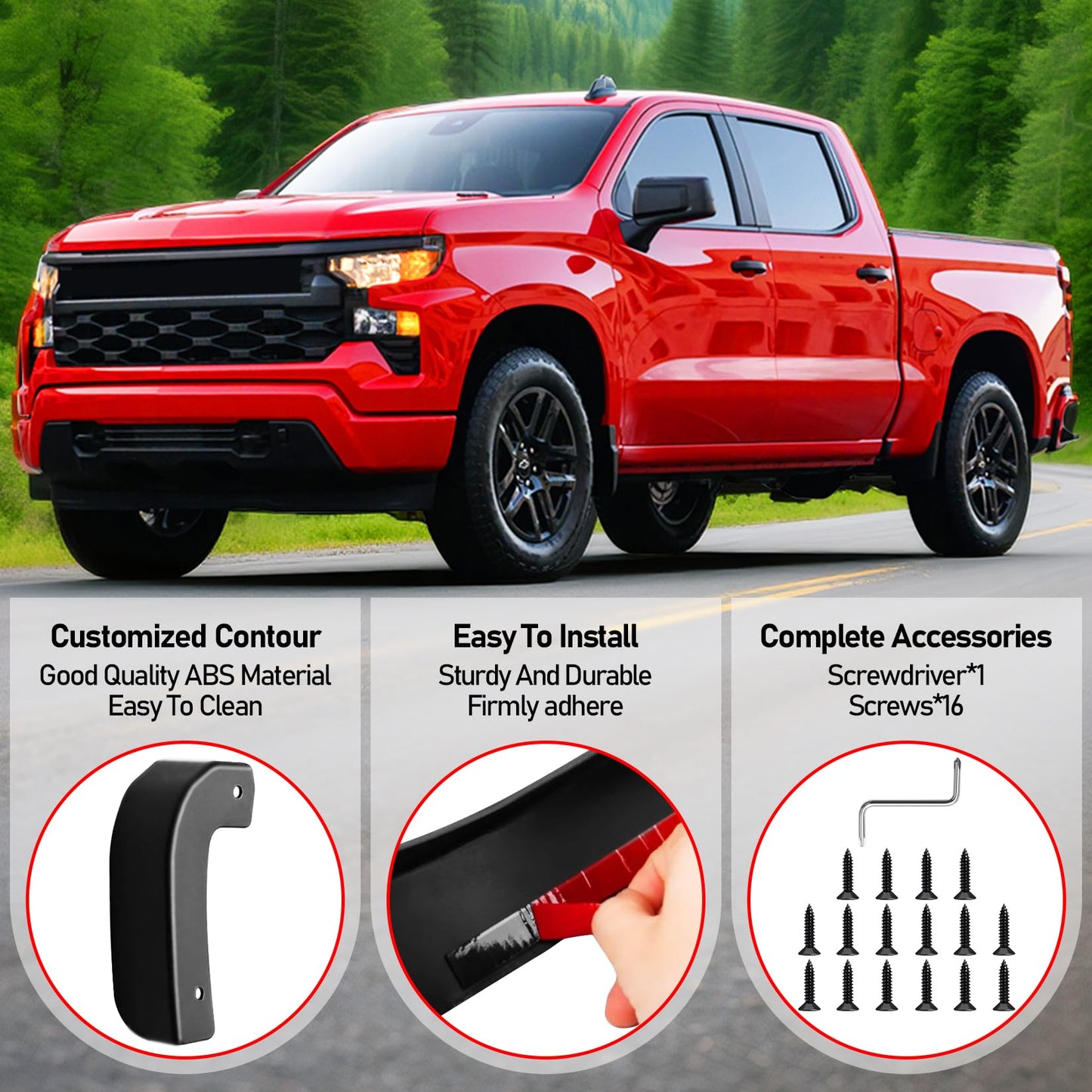 XWQZ Mud Flap Delete Fit for Chevy Silverado 1500 2019-2025 Accessories,Mud Splash Guards Mudflaps Delete Compatible with Chevrolet Silverado Tire Protector Exterior Fender Front Rear Set