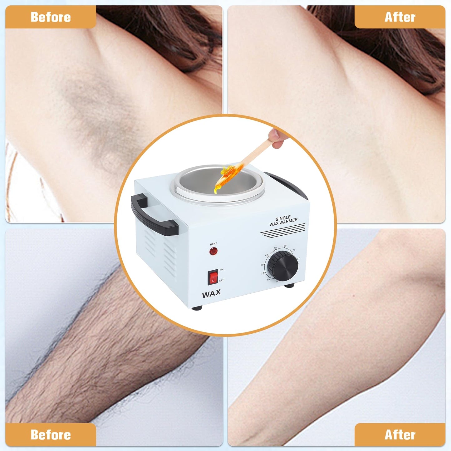 Electric Wax Warmer Machine for Body Hair Removal Hot SPA Aluminum Heater with Wooden Wax Sticks-Single Pot