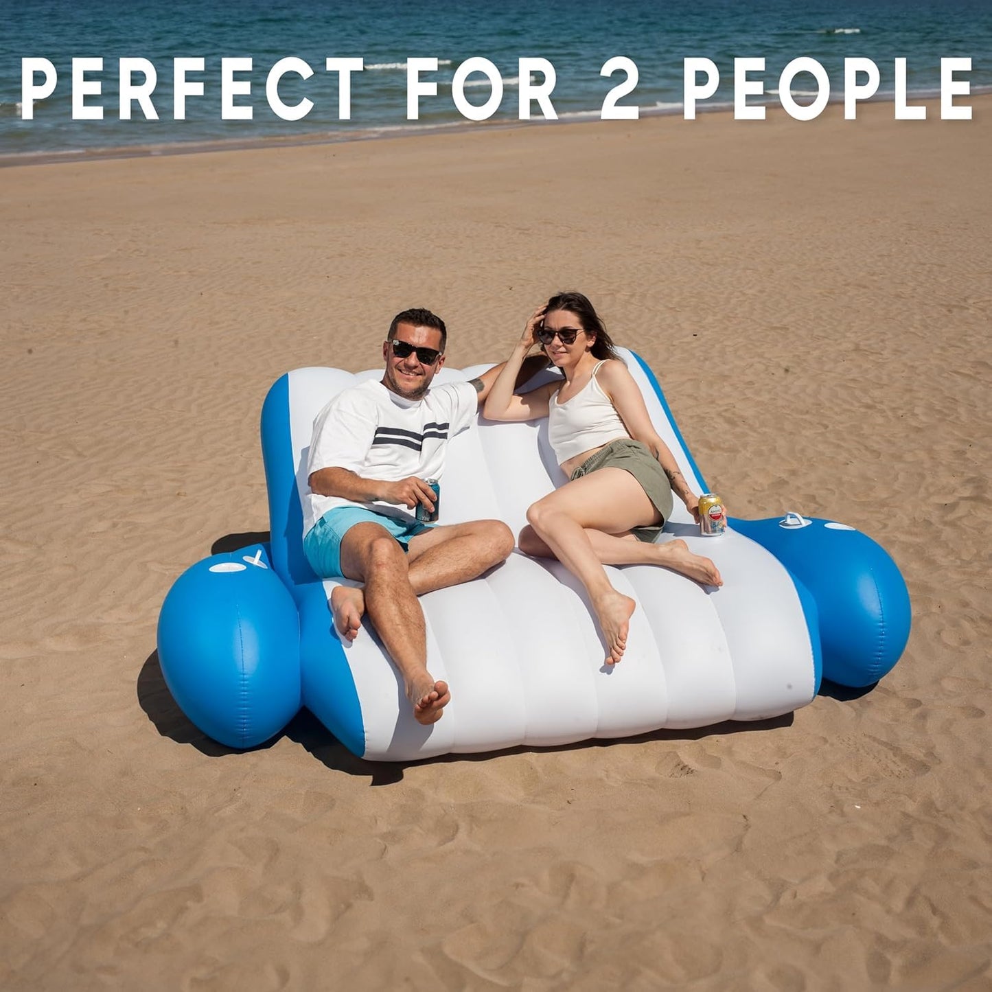 Zone Tech Inflatable Pool Recliner Luxury Float - High & Dry Duo, Cup Holders & Handles, Heavy-Duty Lounge for Swimming-Pool, Lake and River Raft, Beach Chair-Perfect Lounger Gift for Adults
