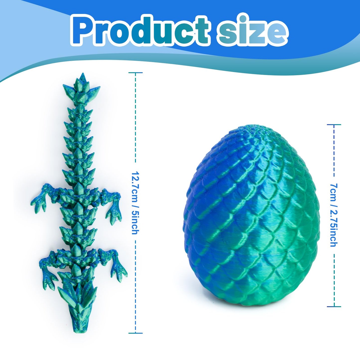 4 Pack 3D Printed Dragon Easter Basket Stuffers, Small Eggs with Dragon Inside, Articulated Crystal Dragon Fidget Toy, Desk Pet, 3D Printing Home Decor (Blue+red+Green+Glow in The Dark)
