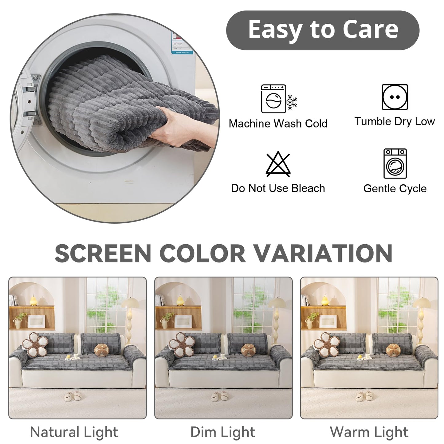 OstepDecor Couch Cover for Dogs, Washable Sofa Covers 4 Seater, Pet Friendly Couch Cover Blanket, Soft Sofa Slipcovers Cushion Protector for Leather, Sectional, Loveseat (35.4" x 82.7", Dark Grey)