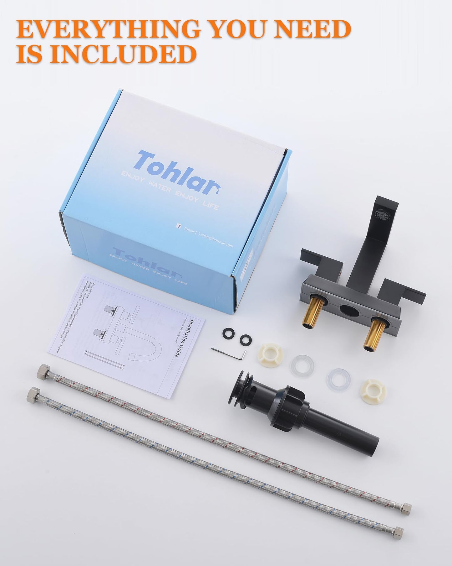 Tohlar Black Bathroom Faucet - Bathroom Sink Faucet 2 Handles, 4 Inch Centerset Bathroom Faucets for Sink 2 or 3 Holes, Matte Black Bathroom Faucet with Pop Up Drain and 2 Lead-Free Hoses, Lavatory RV