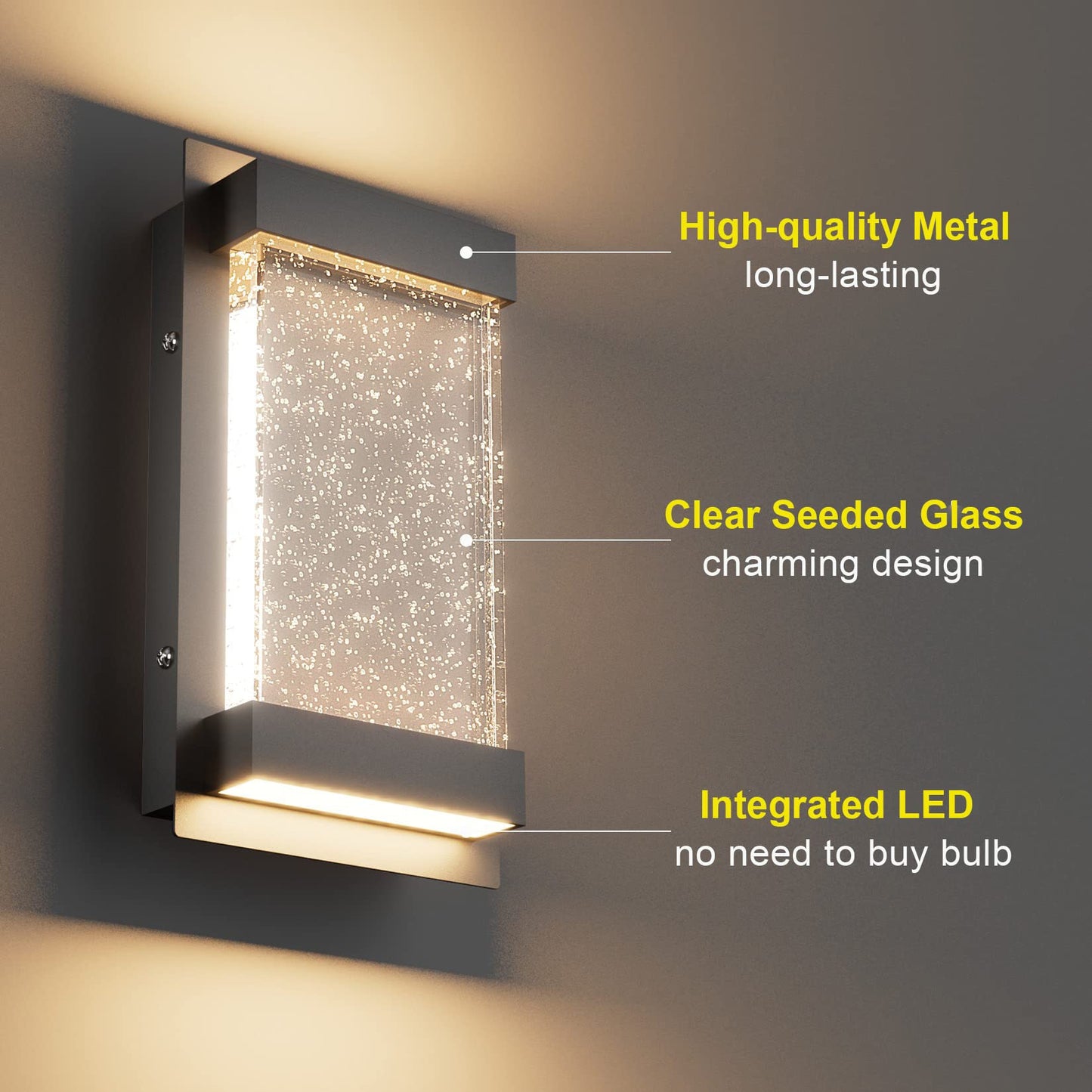 Led Modern Wall Sconce with Crystal Bubble Glass 3000K Outdoor LED Porch Light Indoor Outdoor Sconce Wall Lighting Black Wall Mount Light Fixture - Black
