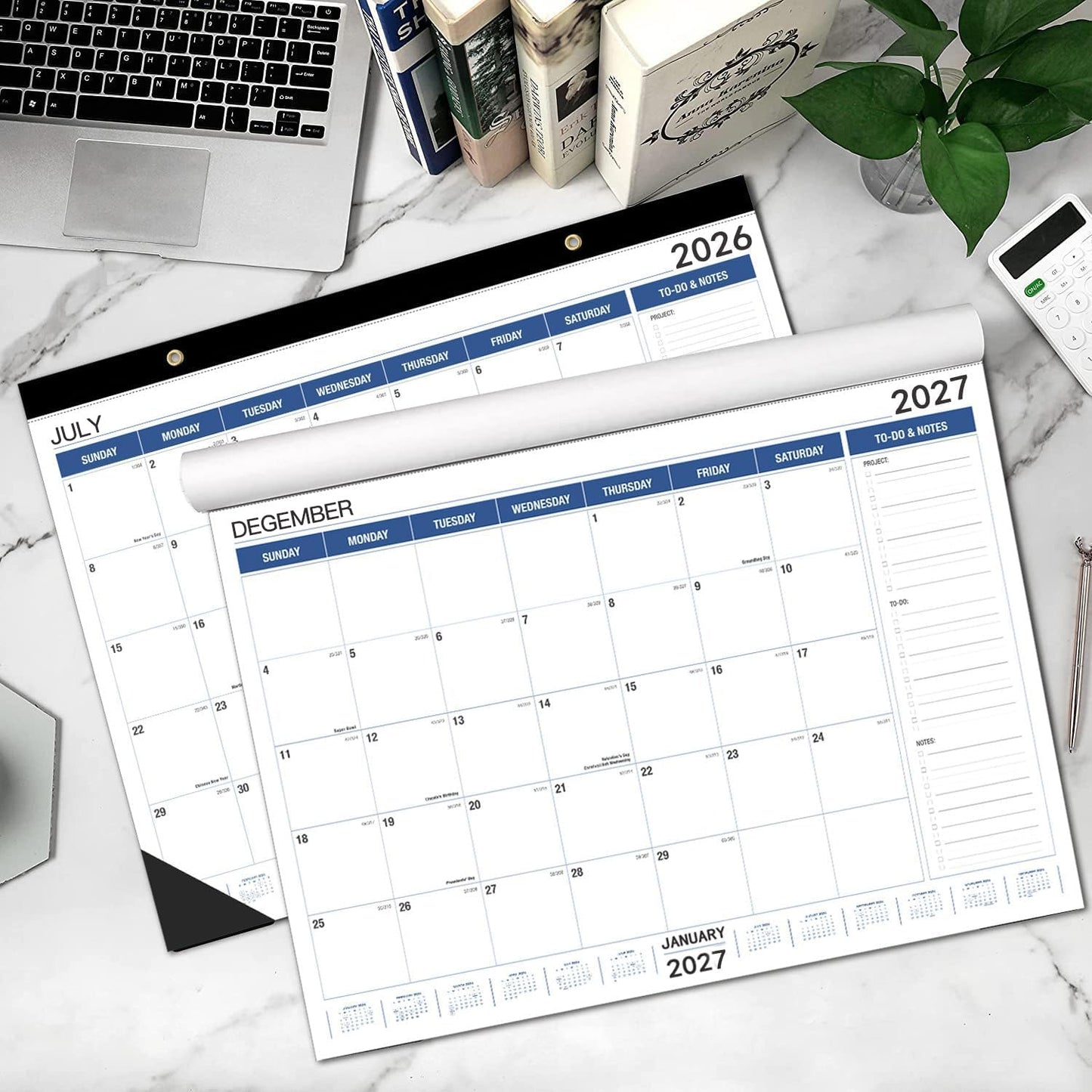 Large Wall Calendar 2026.7-2027.12: Desk Calendar 21.96 x 16.96 Inches,Large Desk Calendar Runs From July 2026 - December 2027 for Home Office Planning and Organizing Family Planner with Notes, Pocket (Simple Style)
