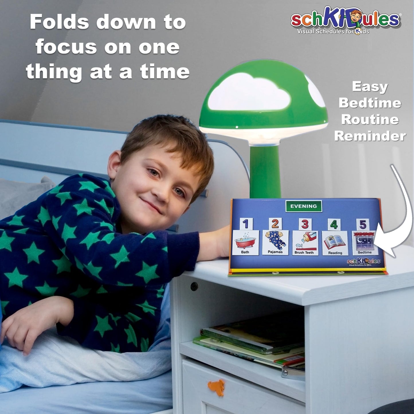 SchKIDules Visual Schedule for Kids Deluxe Bundle Daily Activity Chart / Weekly Progress Chart, 2-Sided Trifold Magnet Board & 189 Magnetic Picture Cards (for Preschool, Children, Toddlers, Autism)