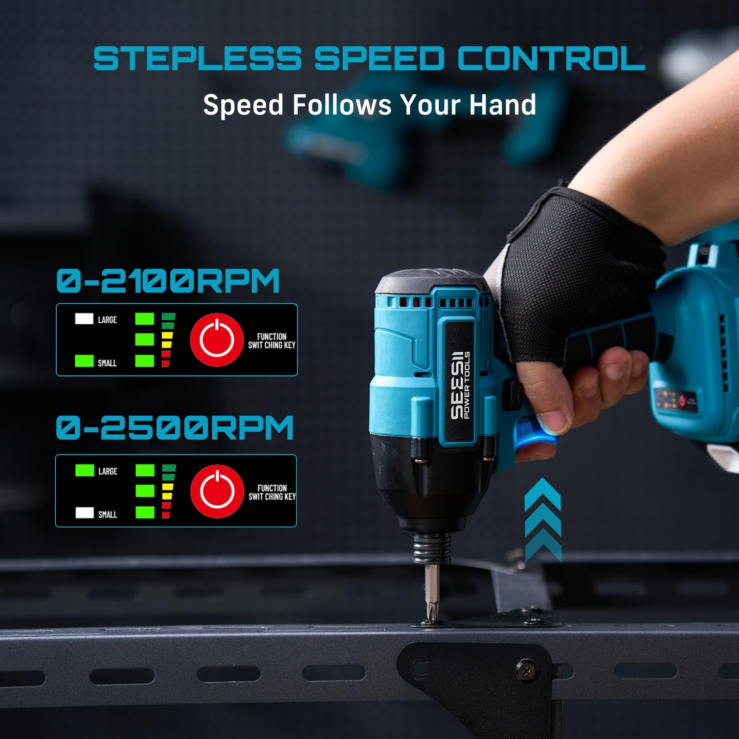 Seesii 21V Impact Driver, Electric Screwdriver with a Maximum Torque of 180N.m,1/4" Cordless Screwdriver with 2 Batteries 2.0Ah,2500RPM Variable Speed,20 Impact Bits & Carry Bag