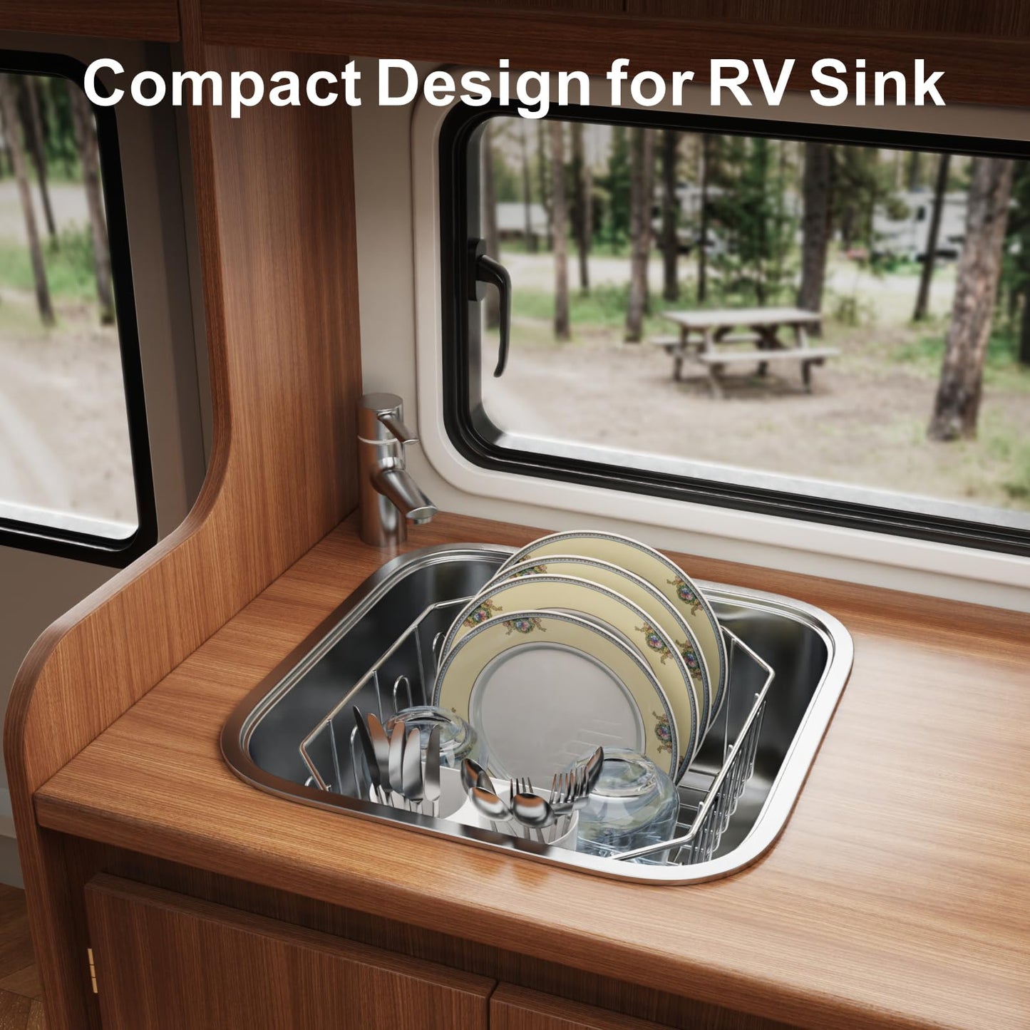 GSlife Small in Sink Dish Drying Rack - Stainless Steel Compact Dish Drainer for RV Kitchen Apartment Sink, 1–2 Person Households, 29.5 cm x 34 cm (11.6" W x 13.4" L), Silver