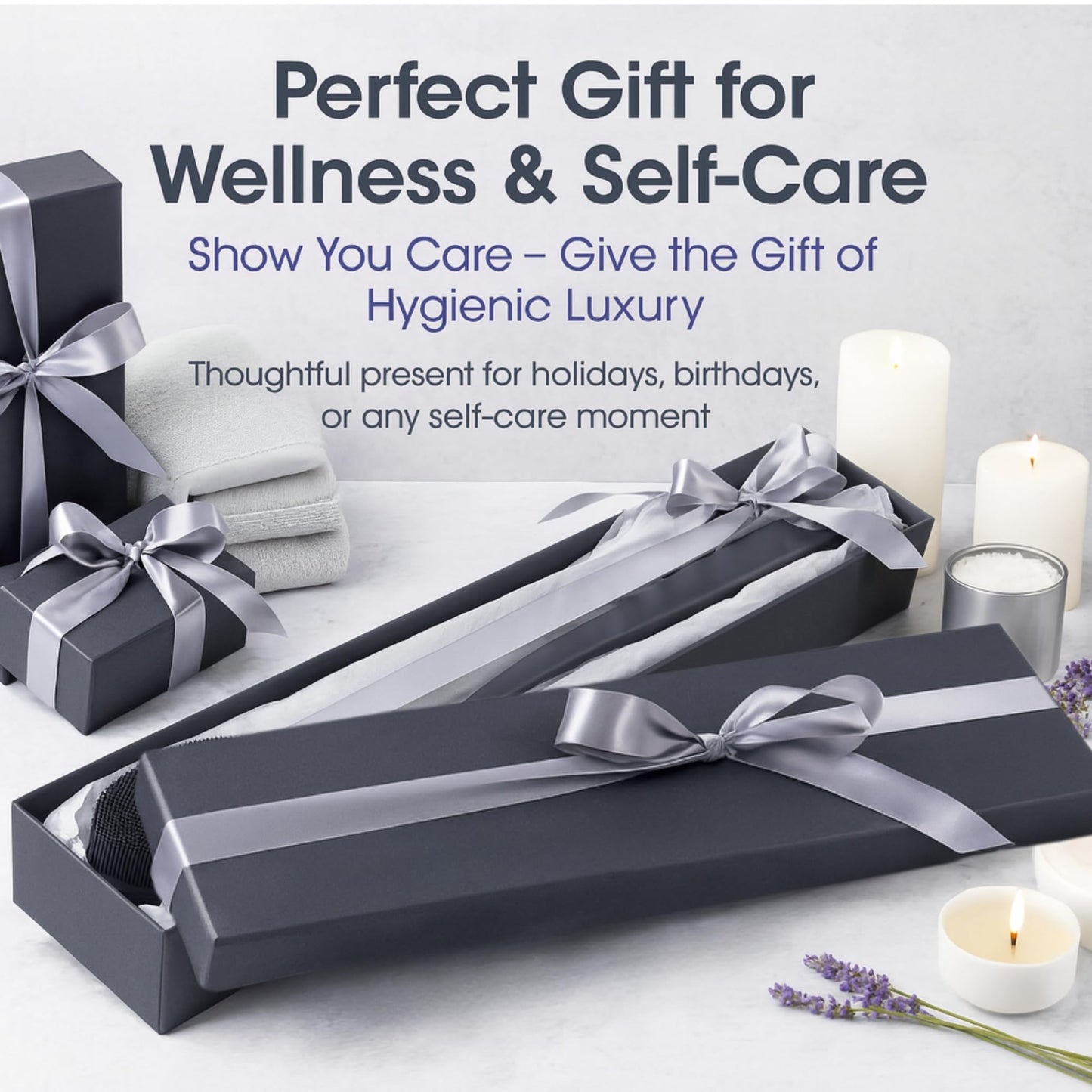 Avilana Silicone Body Scrubber - Food Grade & Lab Tested, Gentle Exfoliating Shower Brush for All Skin Types, Hygienic Quick-Dry Loofah Alternative, BPA-Free Body Brush (Blue, Long Handle)