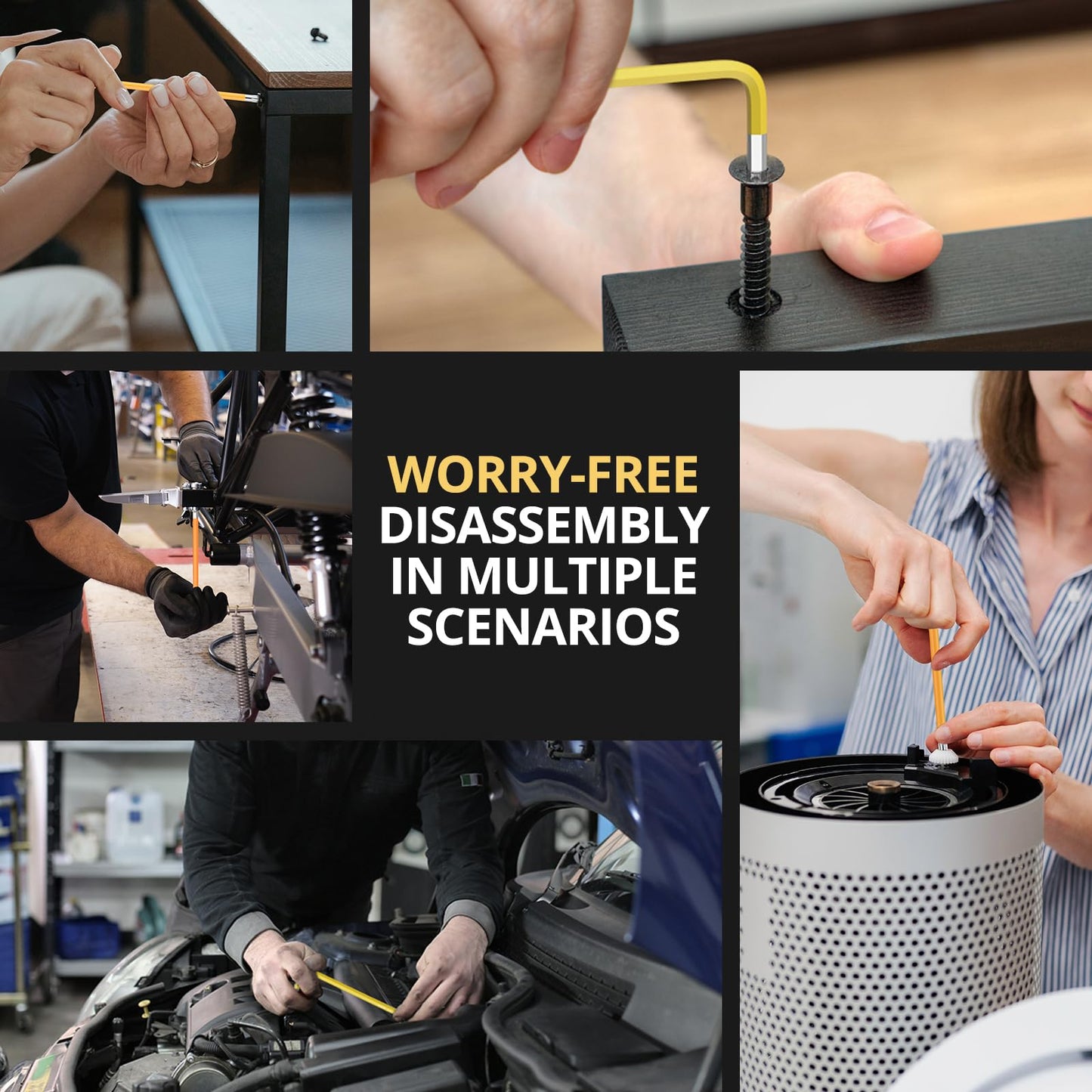 AMTOVL 27PCS Allen Key Set - Metric & SAE Allen Wrench Set, Extra Long Ball & Star End Hex Keys with T-Handle & Color Coding for Bicycle, Household DIY