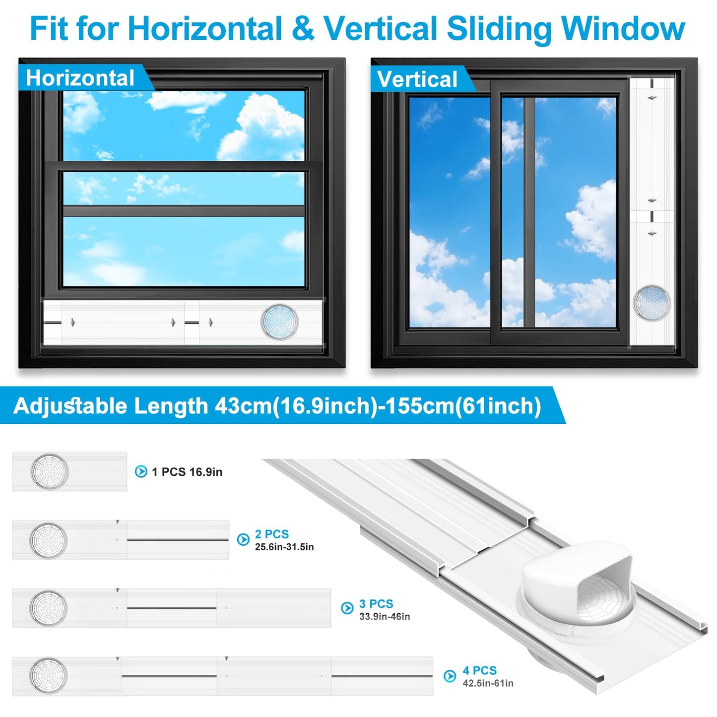 Portable AC Window Vent Kit with Universal Coupler for 5.1"/5.9" Exhaust Hose, Upgraded Mobile Air Conditioner Window Seal Kit with 4 Adjustable Seal Panels for Horizontal & Vertical Sliding Windows