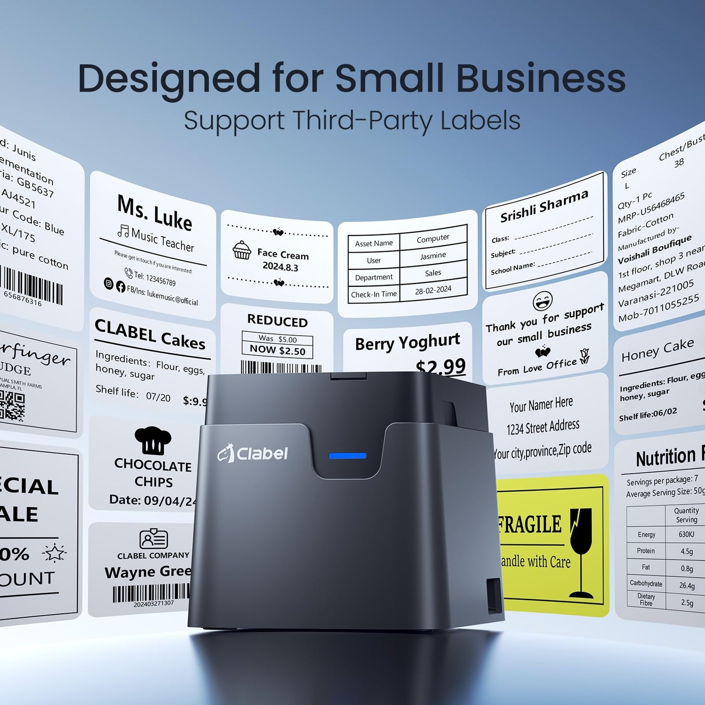 CLABEL 221D Label Maker Machine with Tape, 2 Inch Thermal Label Printer, Desktop Bluetooth Sticker Maker Machine Barcode Labeler Compatible with Phone & PC for Small Business Retail Office