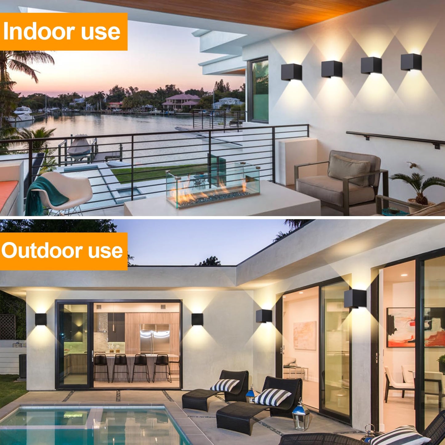 4 Pack Outdoor Wall Sconces Exterior/Interior LED Wall Lights,Square Modern Wall Sconce Fixture Set, Up and Down Lights IP65 Outdoor Waterproof Lights, 12W Warm Light 3000K Wall Light.