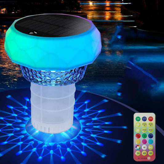 2 in 1 Floating Pool Lights, Solar Pool Lights with Remote Control, 7 Color Changing Pool Lamp Pool Accessories, Solar Powered Floating Hot Tub Lights for Night