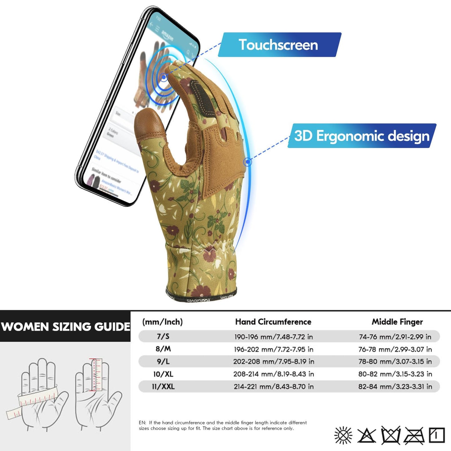 Vgo... Gardening Gloves Women, Leather Safety Work Gloves, Puncture-proof, Thornproof, Touchscreen (M,Light Green,GA7471)