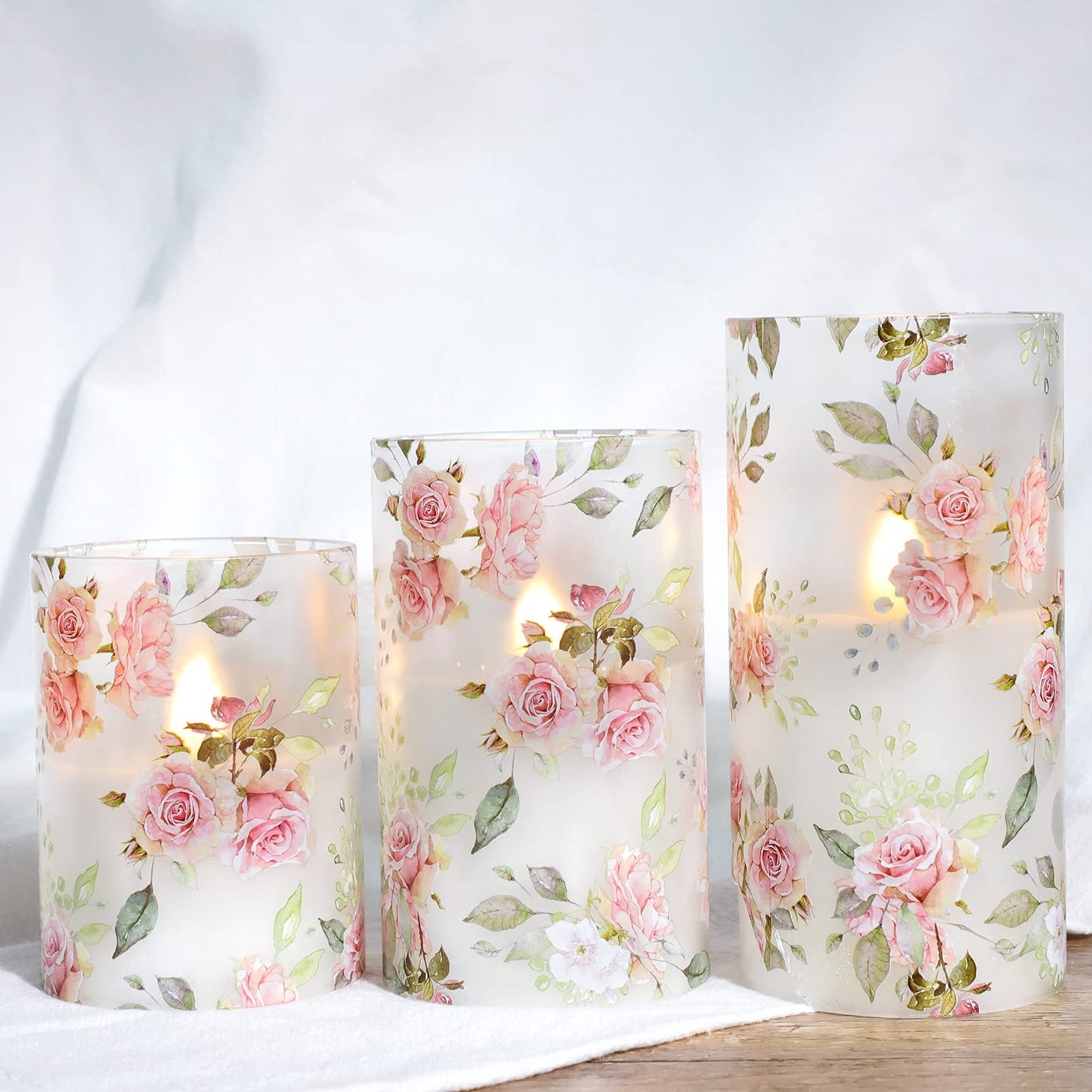 Silverstro Battery Operated Candles with Flickering Flame, Flameless Candles Love Theme Rose Series, Realistic Orange Flame LED Candles Set, Height 4" 5" 6"(3 Pack)