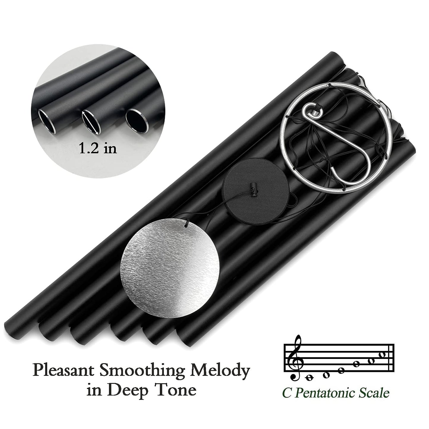 ASTARIN Large Wind Chimes Outdoor Deep Tone,45Inch Sympathy Wind Chimes with 6 Tubes Tuned Relaxing Melody,Memorial Wind Chimes Large for Mom,Garden Decor,Black