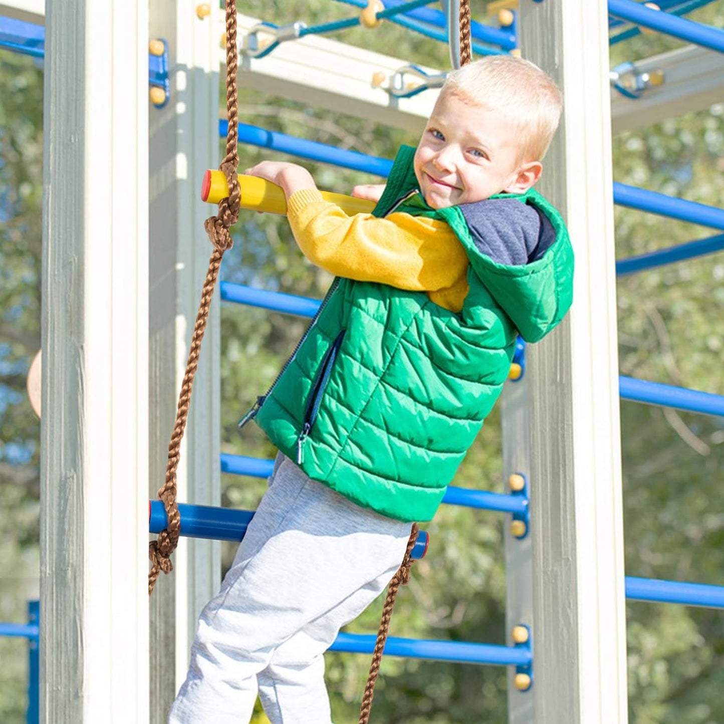 AKOZLIN 6.6FT Climbing Rope Ladder for Kids Hanging Climbing Ladder Rope Tree Swing with 1 Strap & 2 Carabiner Indoor and Outdoor Backyard Playground Play Swing