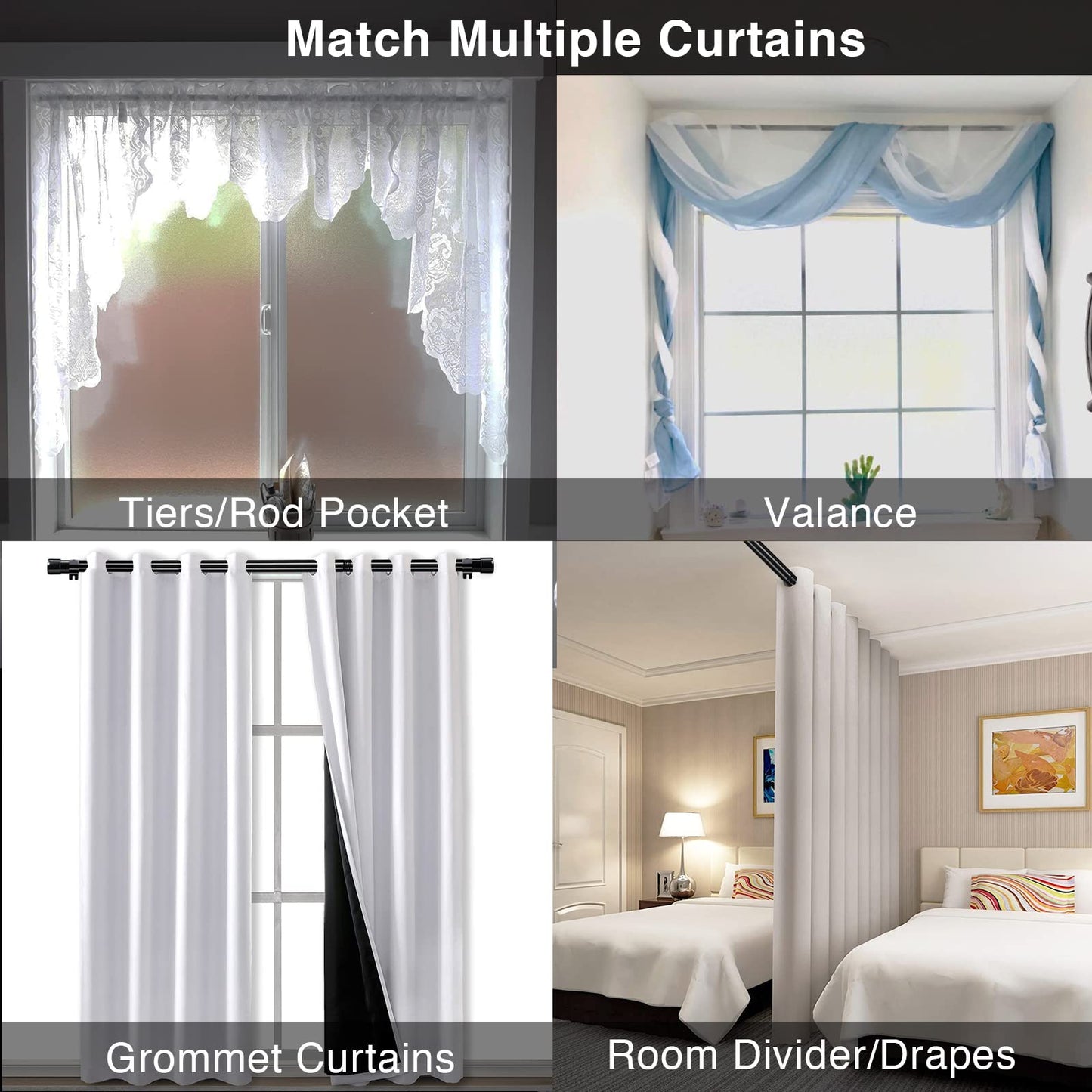 Extra Long Curtain Rods for Windows 28 to 144 inch, 1" Heavy Duty Drapery Rods with Adjustable Brackets, Bedroom Easy Instal Simple Blackout Outdoor Black Curtain Rods for Patio