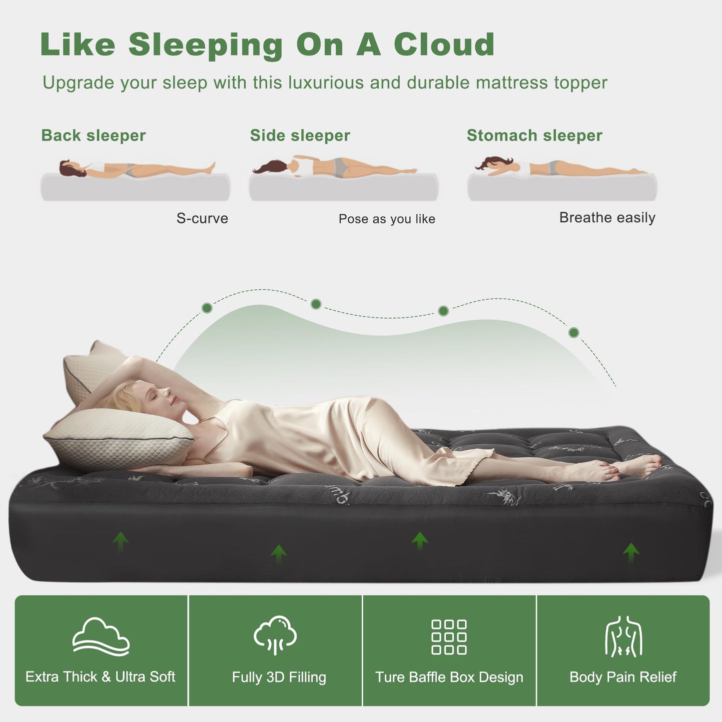 BEDLORE Full Mattress Topper Viscose Derived from Bamboo,Thick Pillow Top Mattress Pad,Deep Pocket Fits Mattress 6"-15",Soft Breathable Mattress Cover for Back Pain Relief