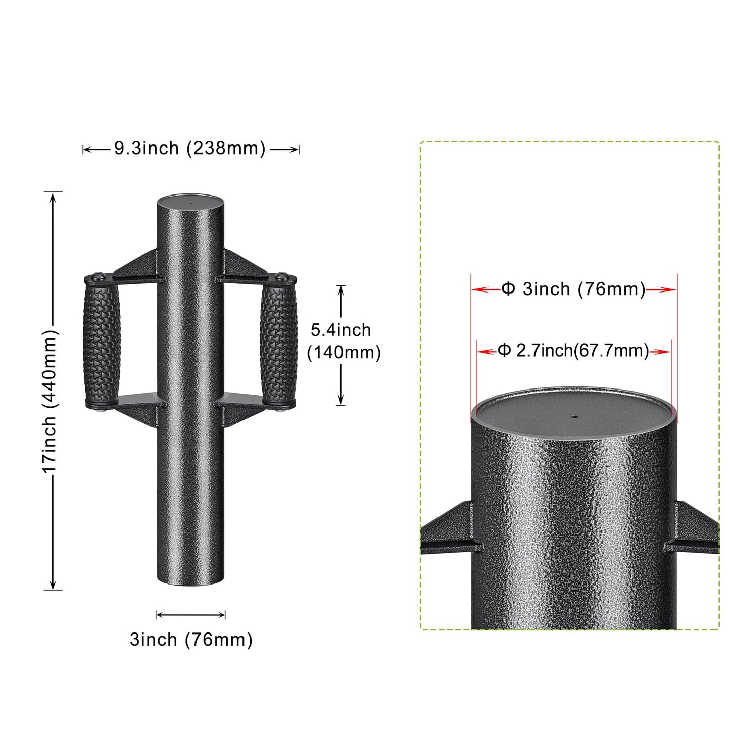 Insaga Enhance Fence Post Driver with Anti-Slip Handles T Post Driver, Heavy Duty Steel Post Driver Pounder Hammer for Metal Fence Posts, T Posts, U-Channels (2.7''DIA-17''L-9LB)