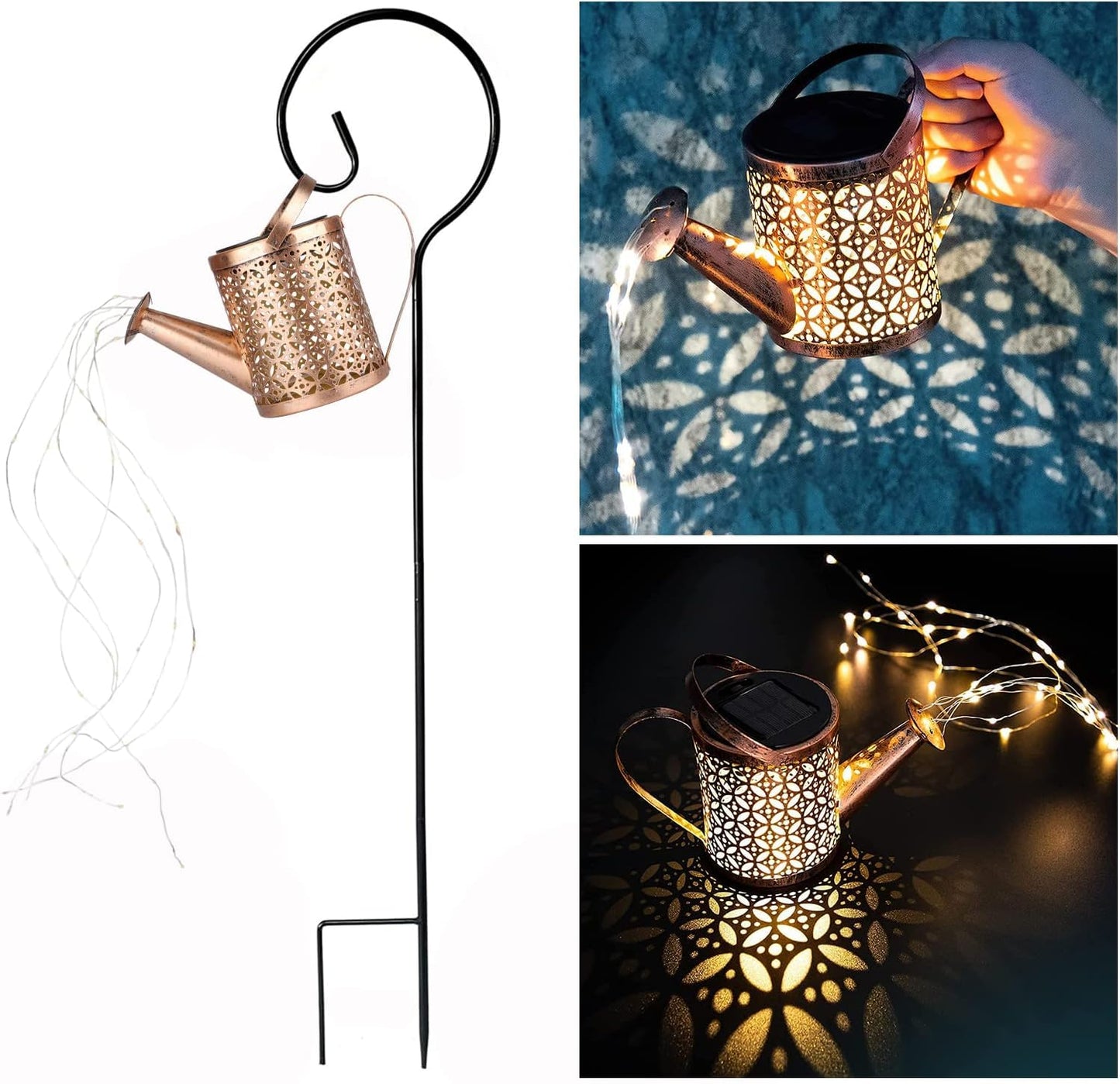 Fohil 2 Pack Solar Garden Lights, Solar Watering Can Lights Garden Decor, Waterproof Retro Metal Hanging Solar Lantern Light for Patio Porch Lawn Yards Backyard Pathway Outdoor Decorations
