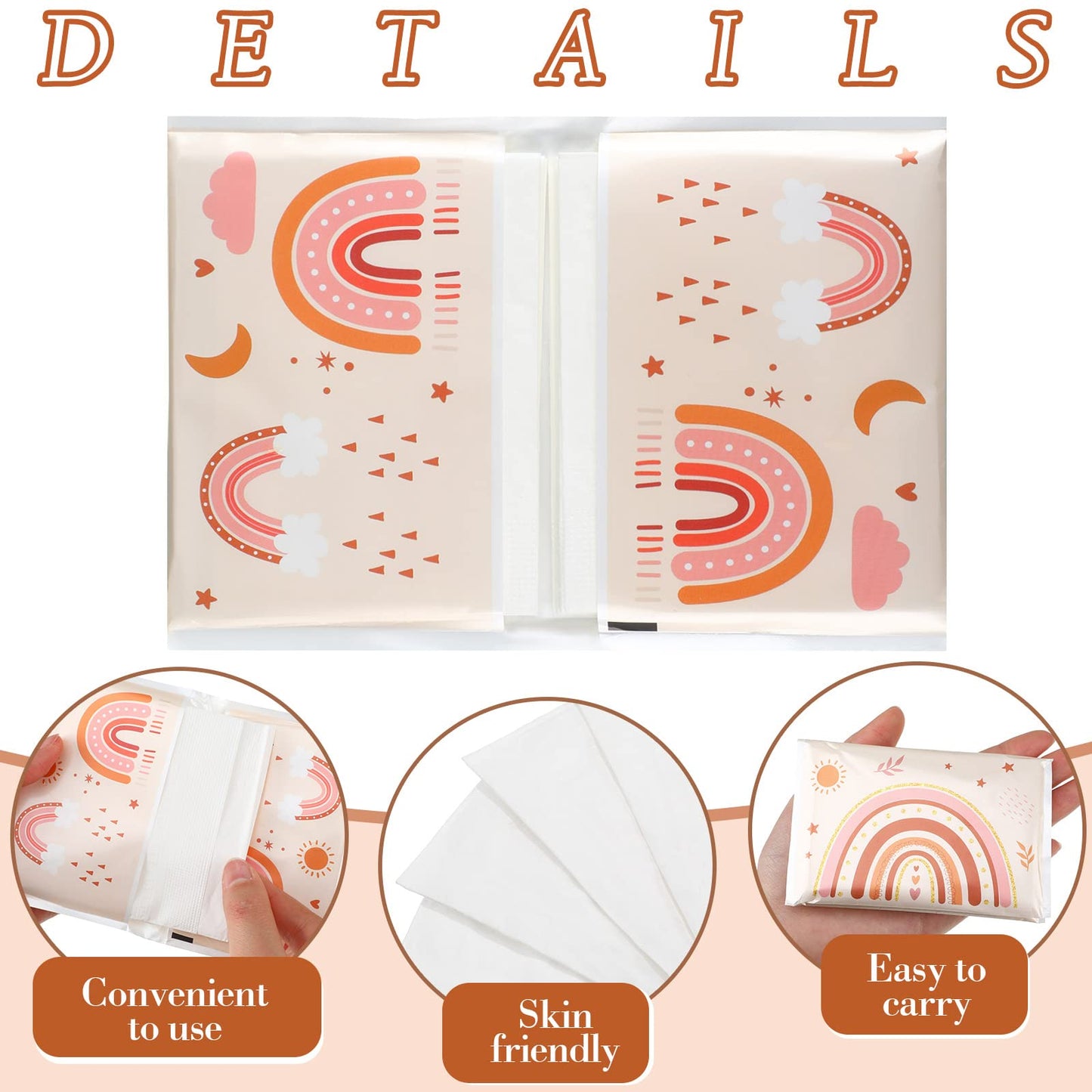 Tinlade 24 Packs Travel Size Tissue Pocket Slim Pack Facial 3 Ply Wallet Size Pocket Tissues for Travel Wedding Party Favors, 10 Sheets Each, 4 Styles(Rainbow)