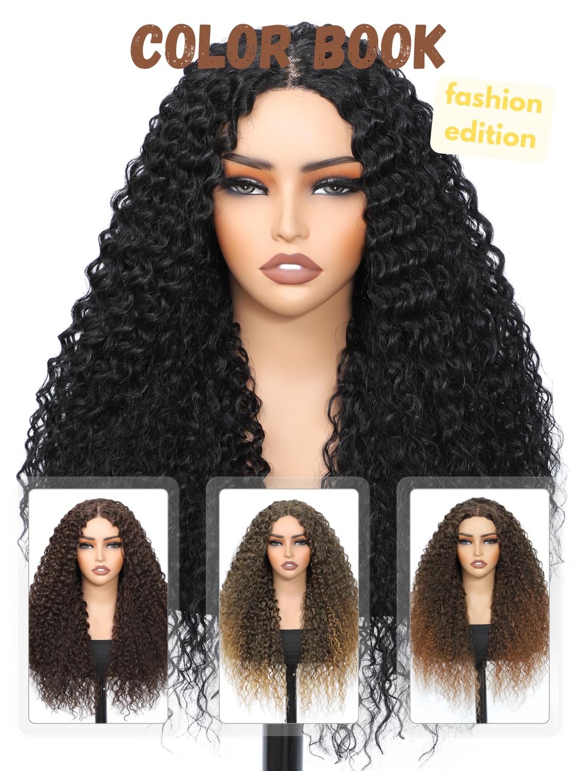 YKHJH Curly Synthetic Wig Protein Fiber Like Human Hair 26 Inches Natural Black Kinky Curly Synthetic Lace Front Wig Water Wave Lace Wigs (Black)