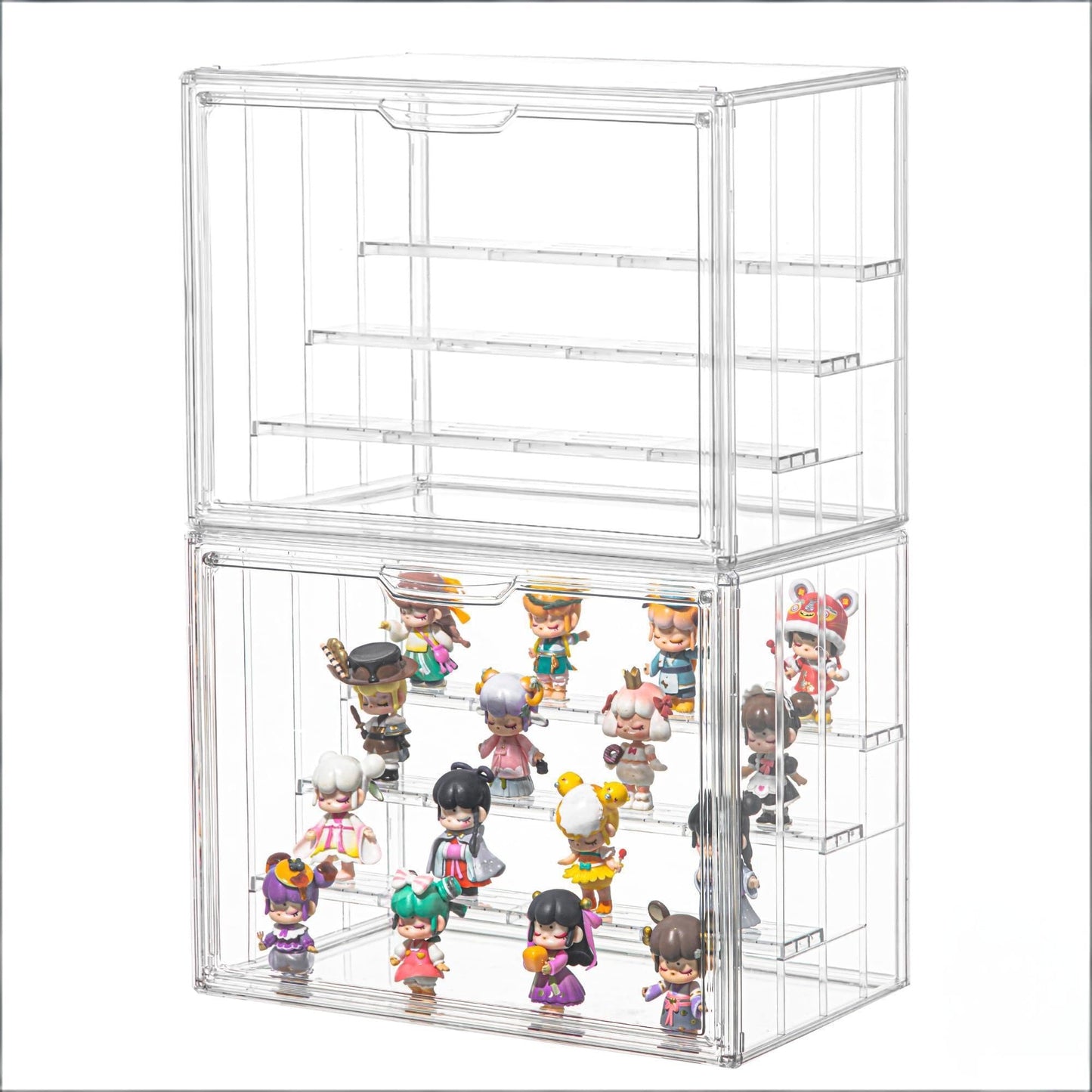 Acrylic Display Case for Collectibles 3 Layer Adjustable Display Case with Magnetic Door, Dustproof Clear Stackable Display Box for Figures Showcase, Shoe Box, Protection Organizer, Storage Bins-1Pack