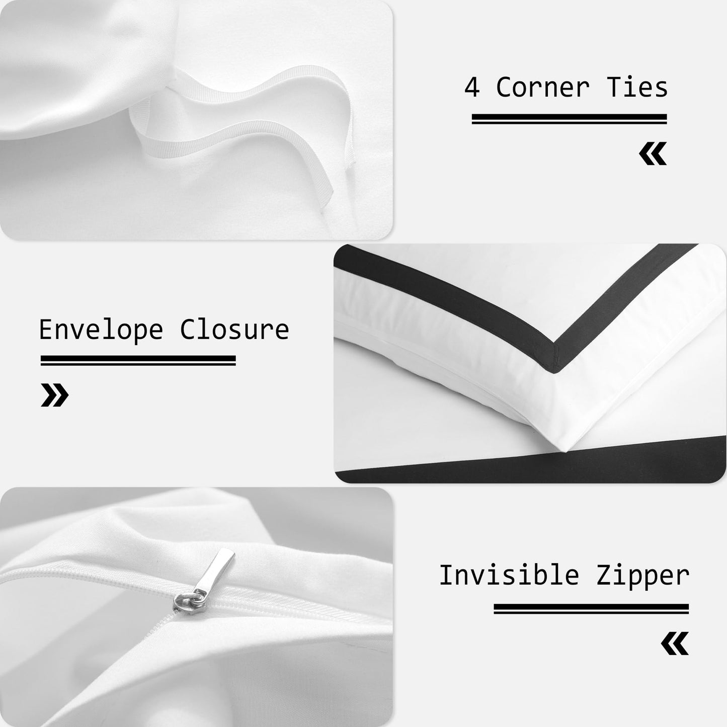 OSVINO Hotel Duvet Cover Set 3Pcs Microfiber Line Pattern Pillowcases Ultra Soft Breathable Bedding Comforter Quit Cover with Pillowcases, Black, Full/Queen