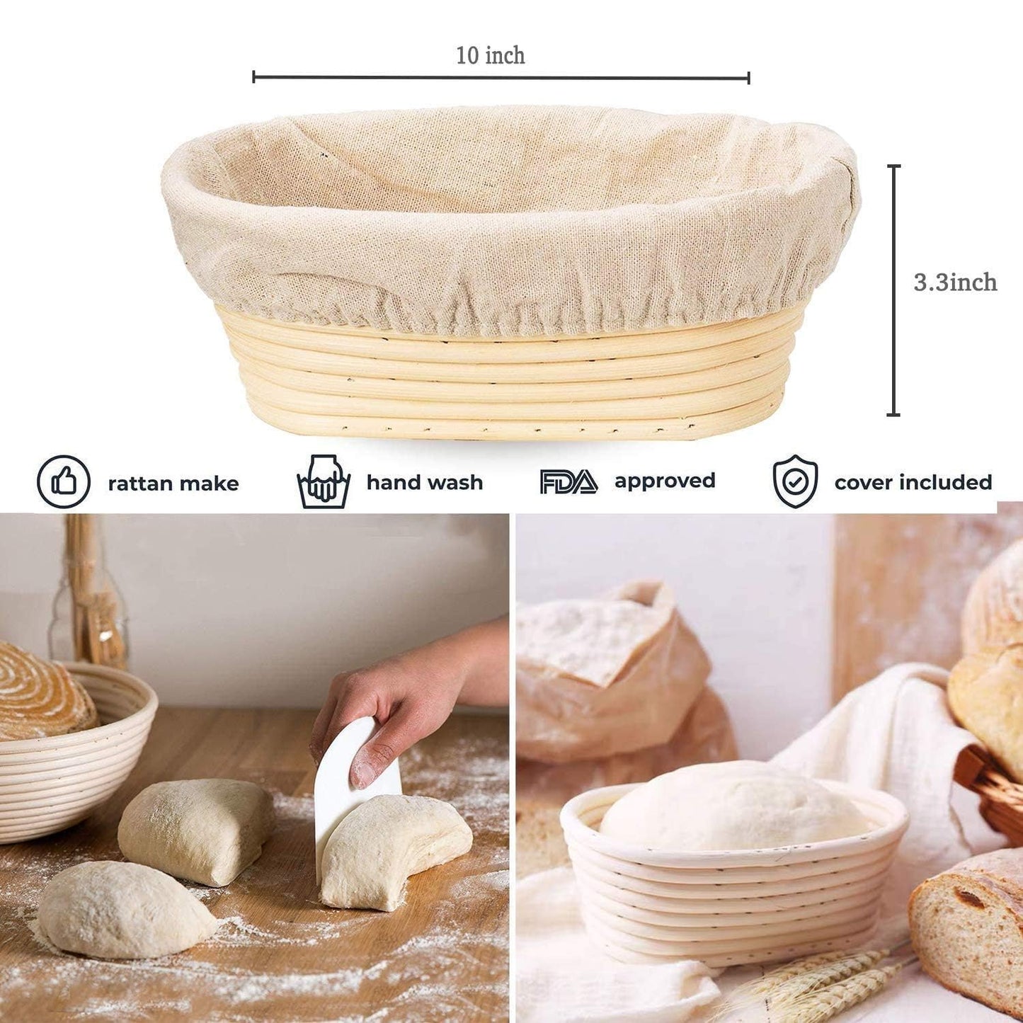 Banneton Bread Proofing Basket, 2 Pack 10 Inch Oval Sourdough Proofing Basket, Sourdough Bread Baking Supplies for Making Baking Fermentation Food Storage Tools